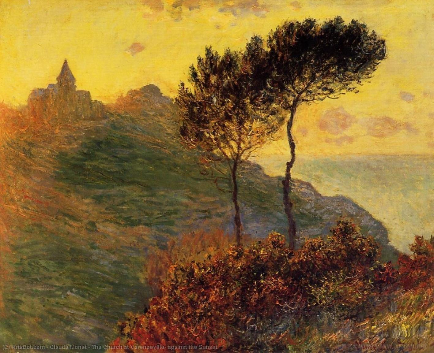 Order Oil Painting Replica The Church at Varengeville, against the Sunset by Claude Monet (1840-1926, France) | ArtsDot.com