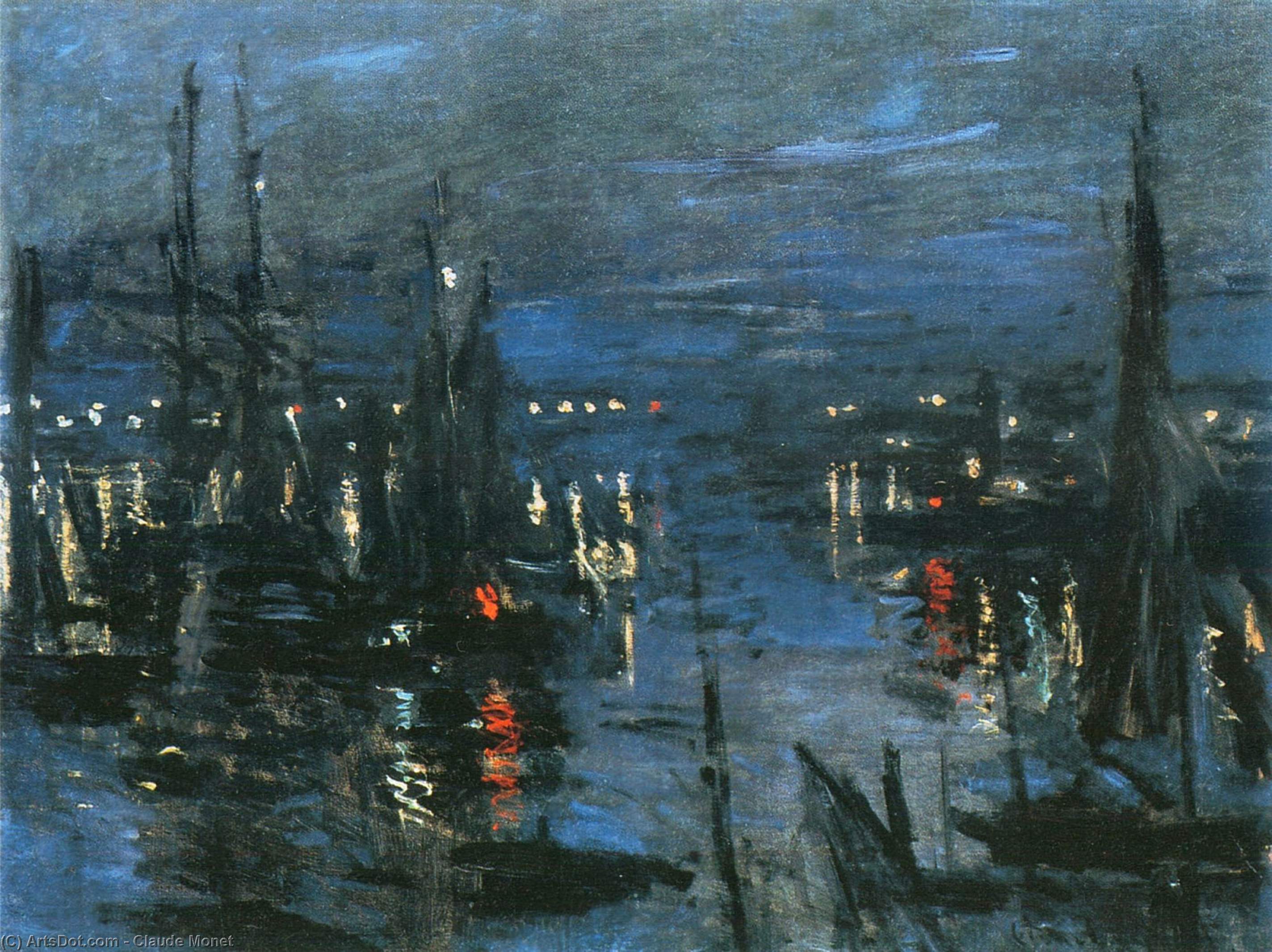 Order Oil Painting Replica The Port of Le Havre, Night Effect, 1873 by Claude Monet (1840-1926, France) | ArtsDot.com