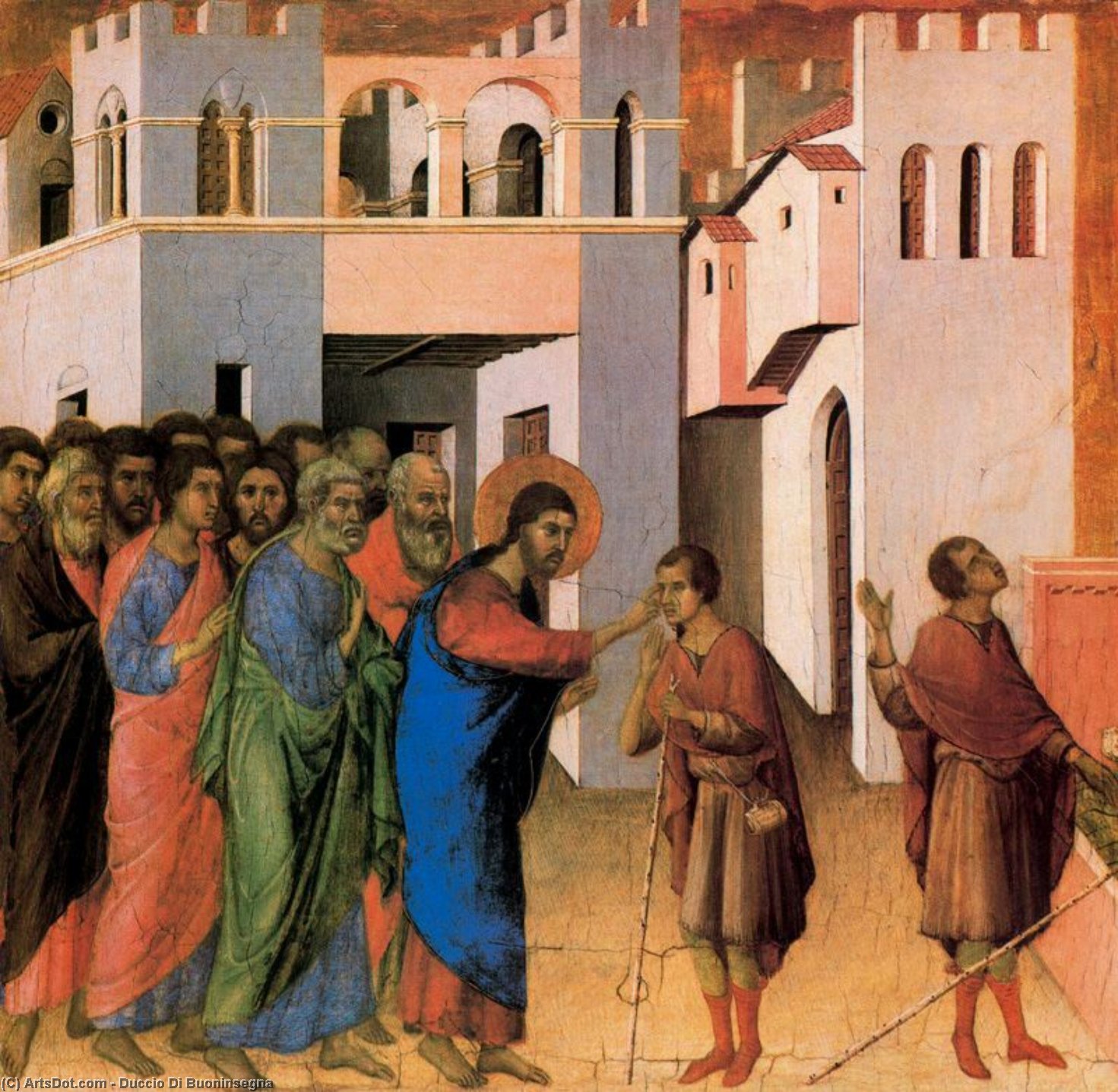 Order Paintings Reproductions Jesus opens the Eyes of a Man born Blind by Duccio Di Buoninsegna (1255-1319, Italy) | ArtsDot.com