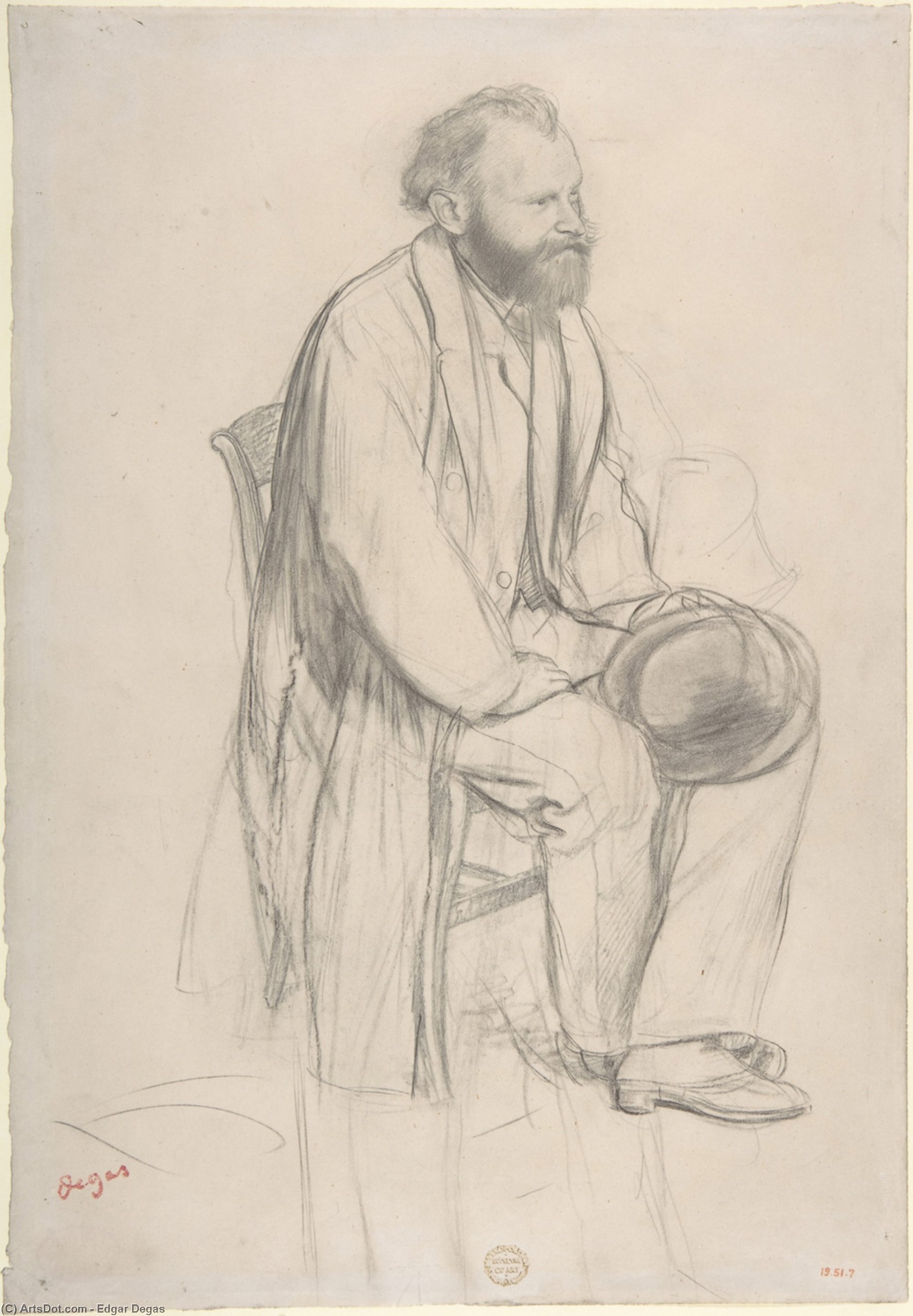 Order Paintings Reproductions Édouard Manet, Seated, Holding His Hat by Edgar Degas (1834-1917, France) | ArtsDot.com