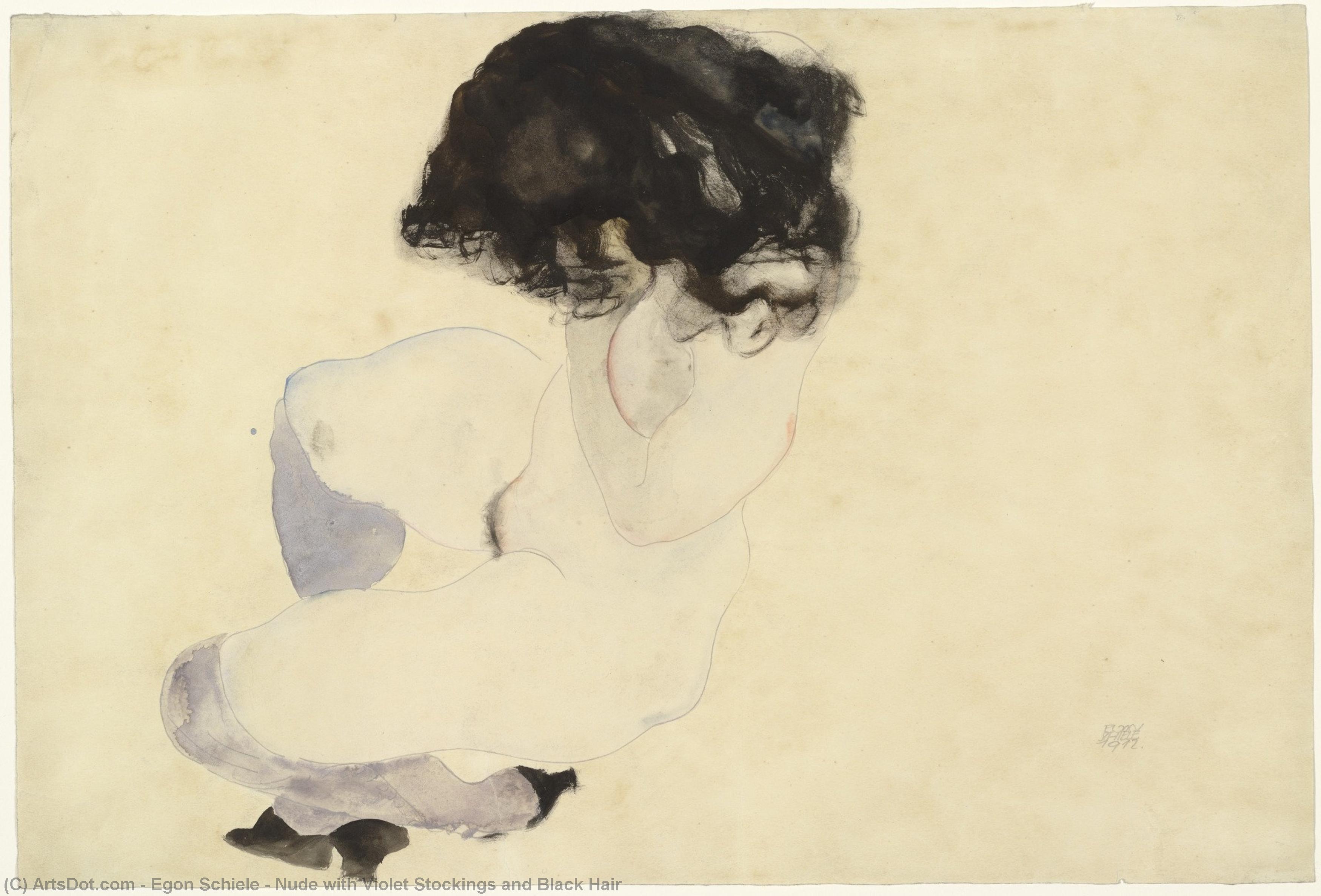 Order Art Reproductions Nude with Violet Stockings and Black Hair by Egon Schiele (1890-1918, Croatia) | ArtsDot.com