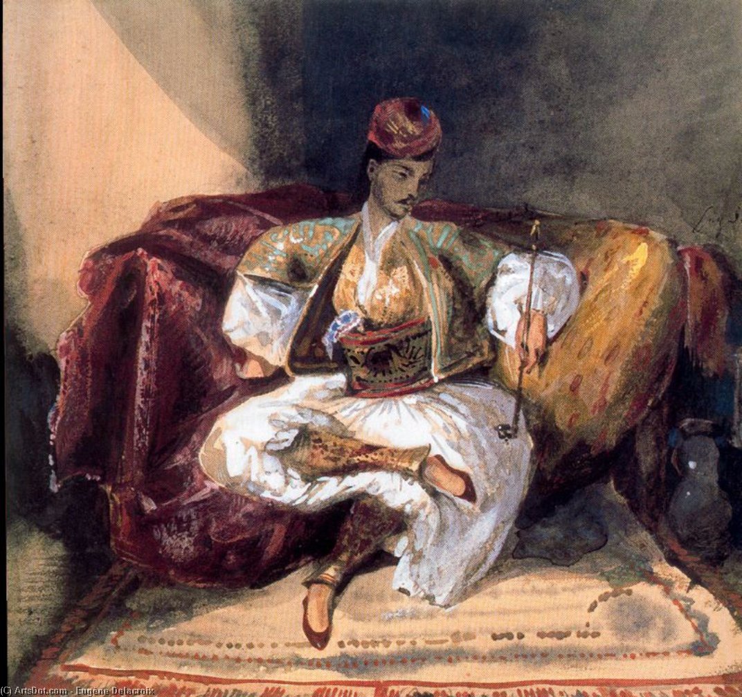 Order Oil Painting Replica Seated Turk Smoking by Eugène Delacroix (1798-1863, France) | ArtsDot.com