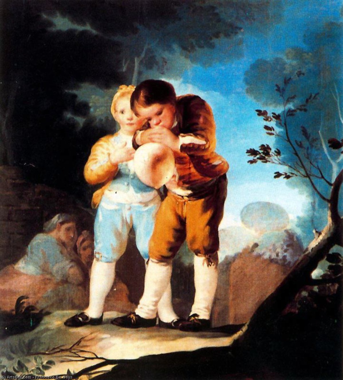 Order Art Reproductions Children inflating a bladder by Francisco De Goya (1746-1828, Spain) | ArtsDot.com