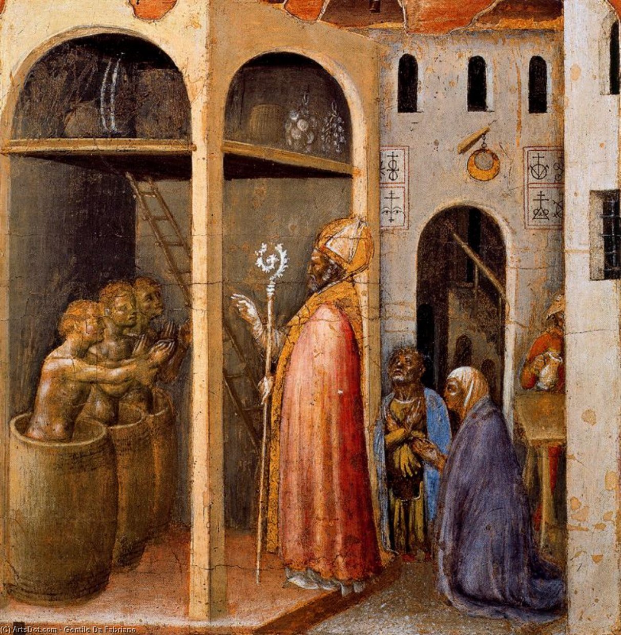 Buy Museum Art Reproductions Scenes from the Legend of Saint Nicholas of Bari. The Saint Raises Three Children Placed in Brine by Gentile Da Fabriano (1370-1427, Italy) | ArtsDot.com