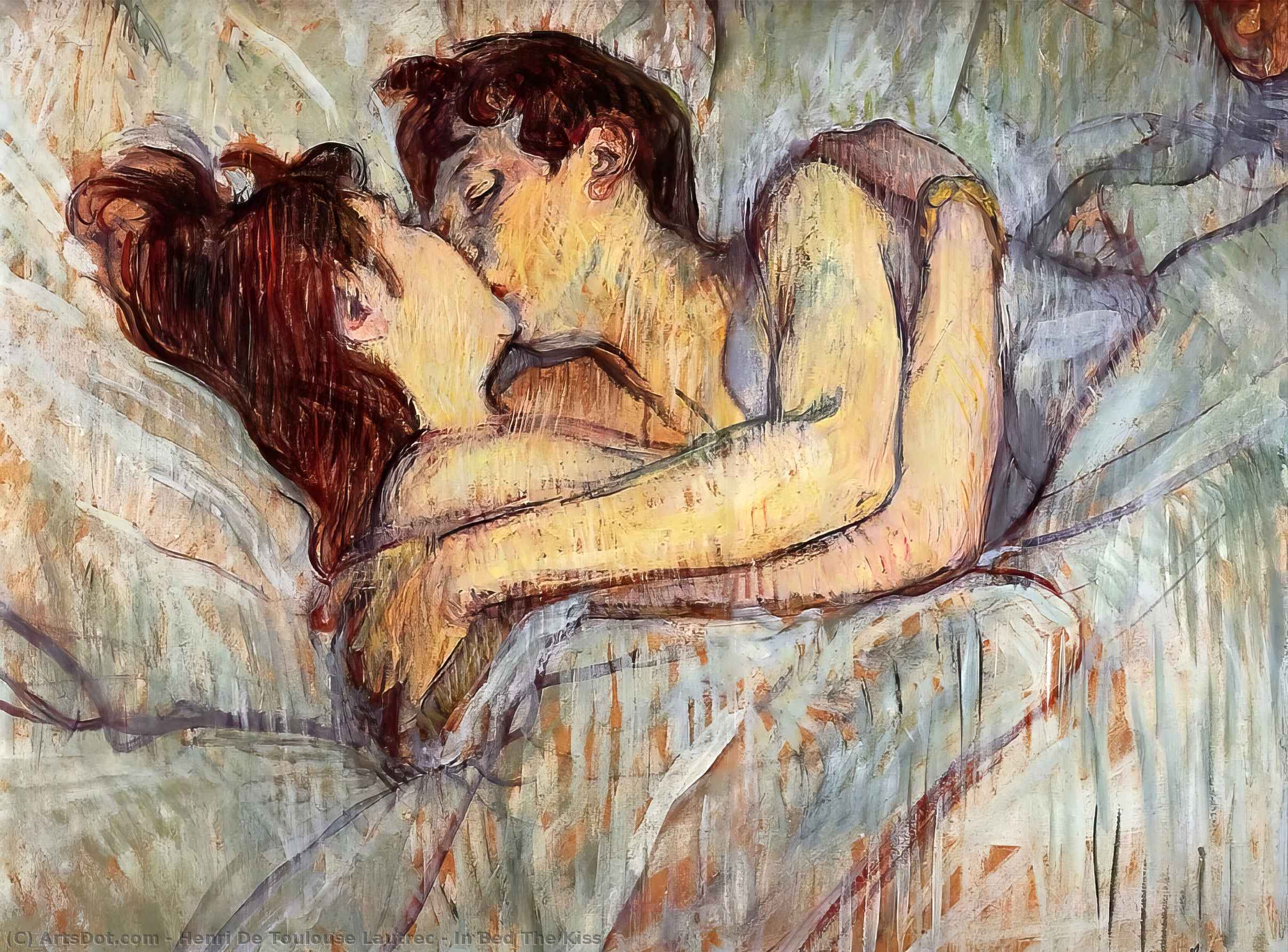 Order Art Reproductions In Bed The Kiss, 1892 by Henri De Toulouse Lautrec (1864-1901, France) | ArtsDot.com