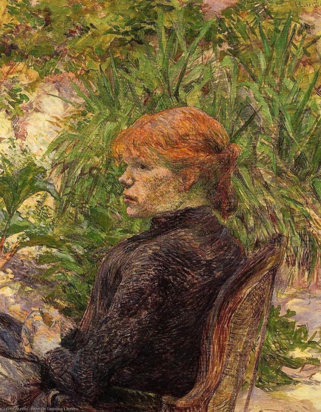 Order Paintings Reproductions Red Haired Woman Seated in the Garden of M. Forest, 1889 by Henri De Toulouse Lautrec (1864-1901, France) | ArtsDot.com