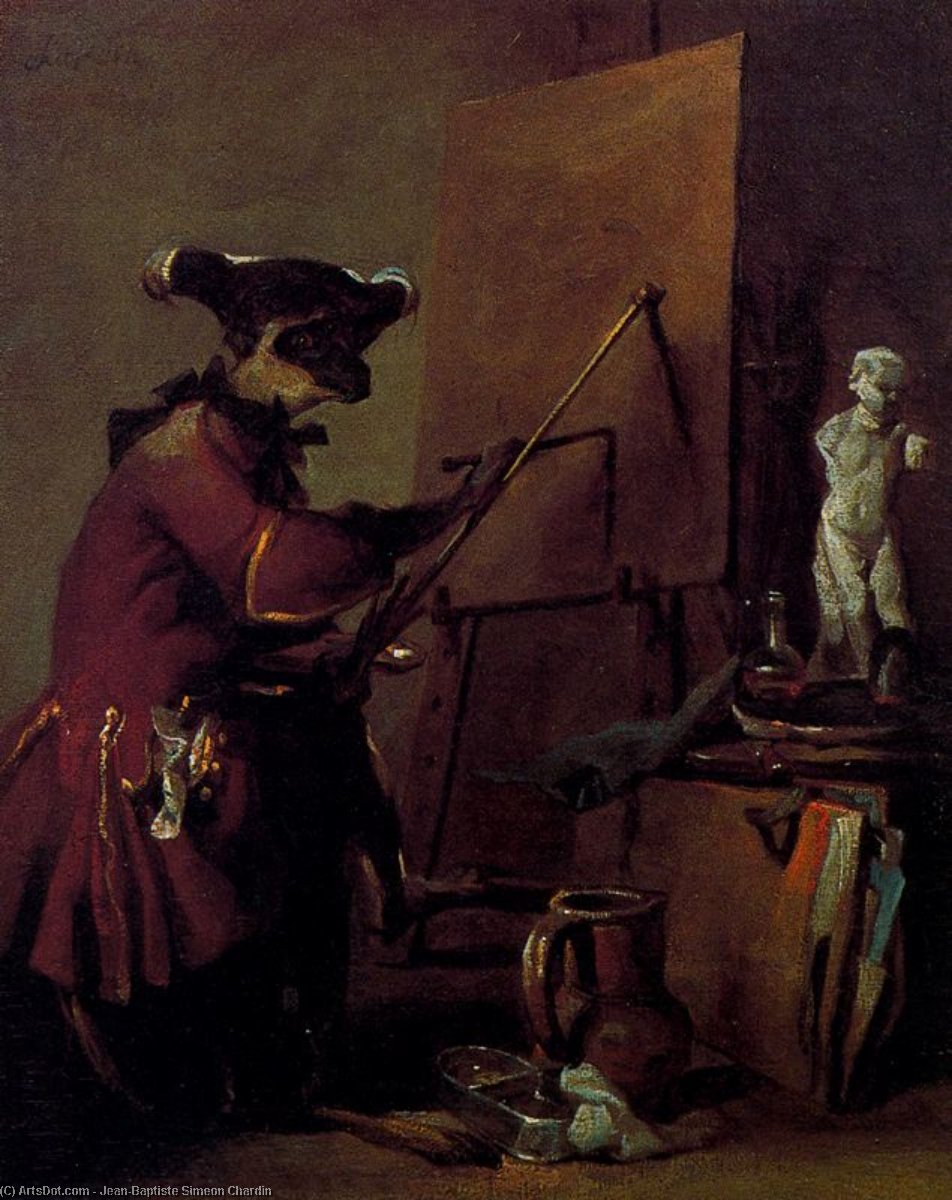 Buy Museum Art Reproductions Le singe peintre by Jean-Baptiste Simeon Chardin (1699-1779, France) | ArtsDot.com