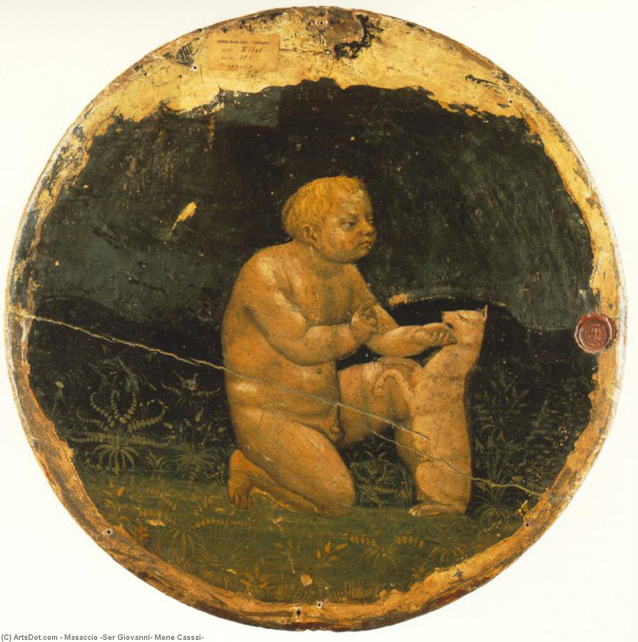 Order Artwork Replica Putto and a Small Dog (back side of the Berlin Tondo) by Masaccio (Ser Giovanni, Mone Cassai) (1401-1429, Italy) | ArtsDot.com