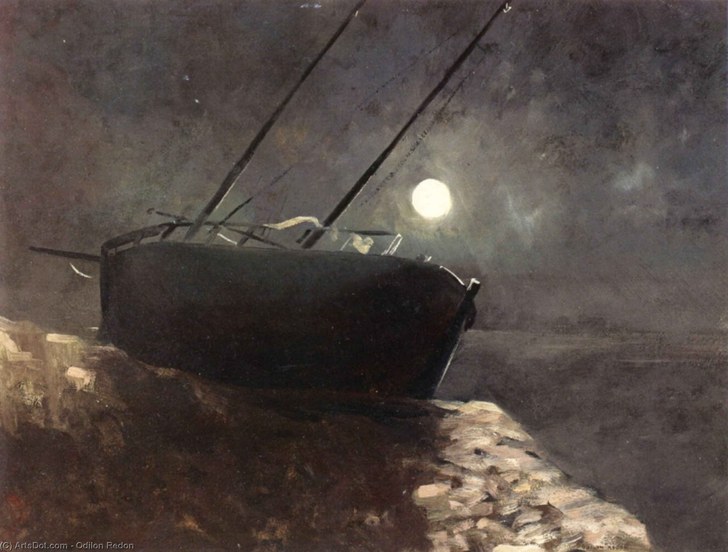 Order Paintings Reproductions Boat in the Moonlight by Odilon Redon (1840-1916, France) | ArtsDot.com