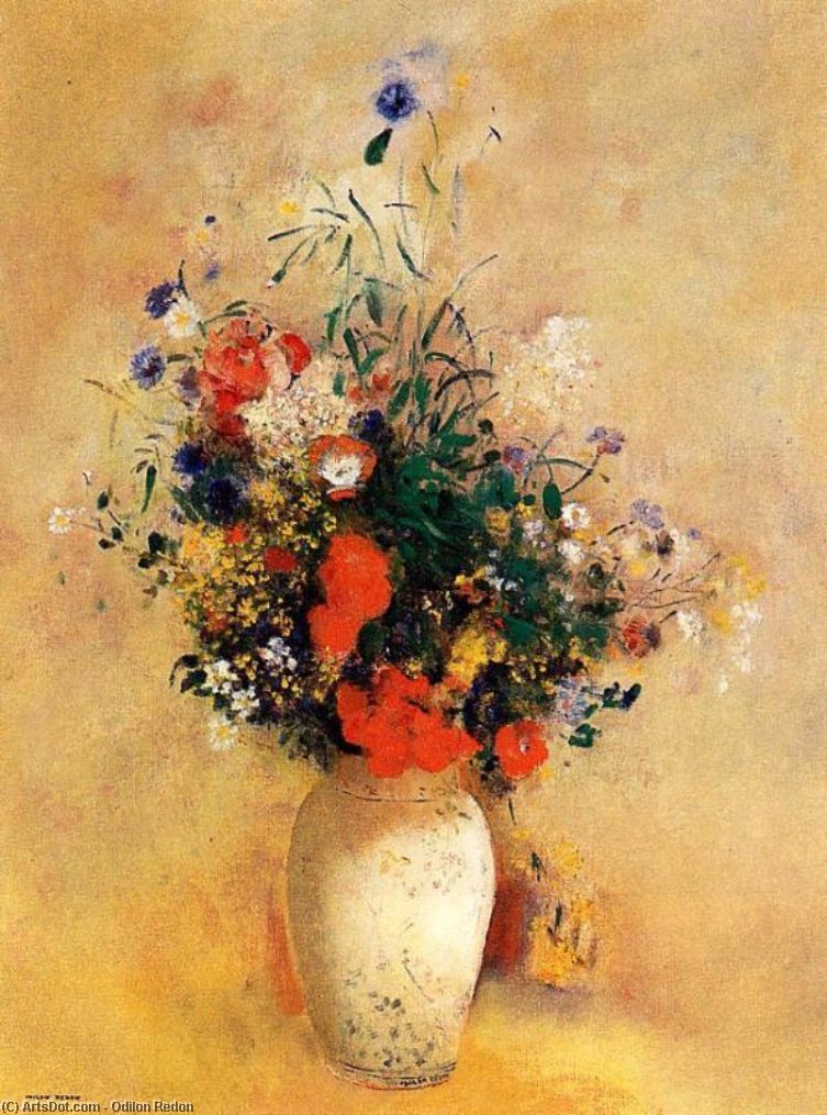 Order Paintings Reproductions Flowers In A Chinese Base by Odilon Redon (1840-1916, France) | ArtsDot.com