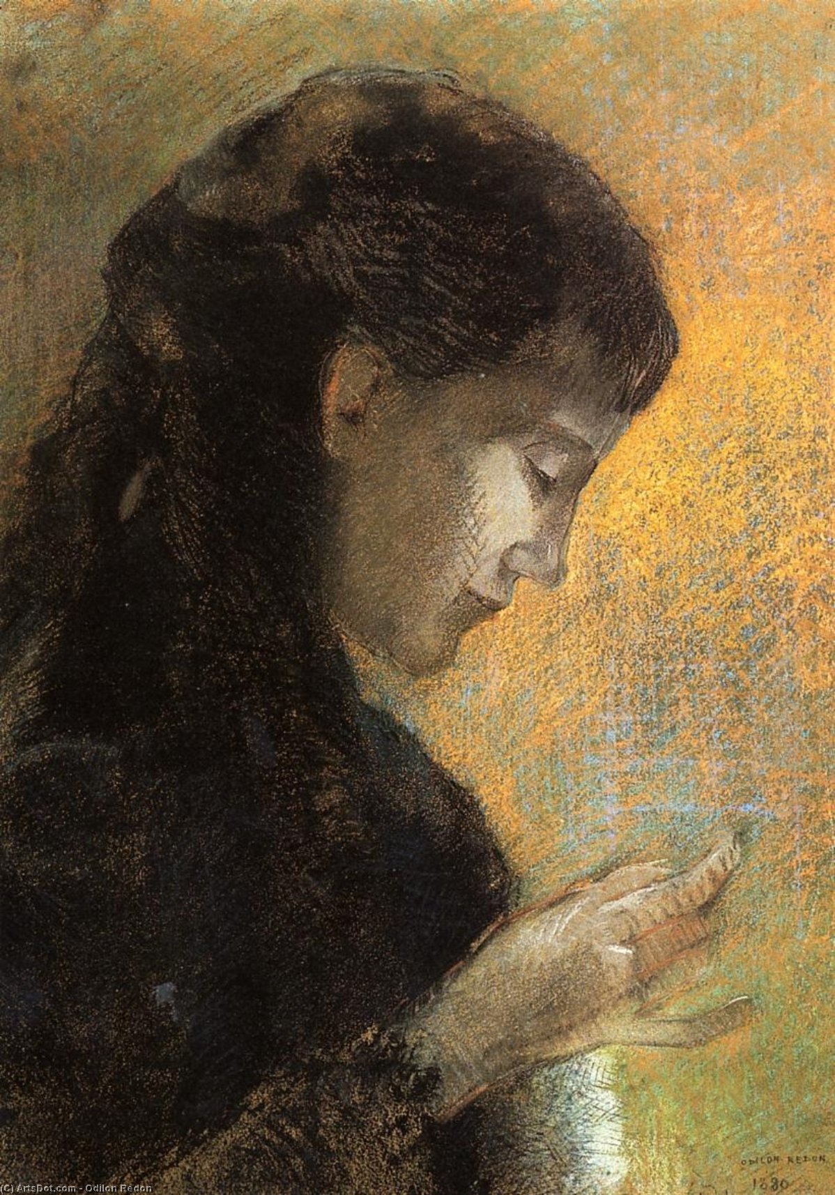Order Oil Painting Replica Portrait of Madame Redon Embroidering, 1880 by Odilon Redon (1840-1916, France) | ArtsDot.com