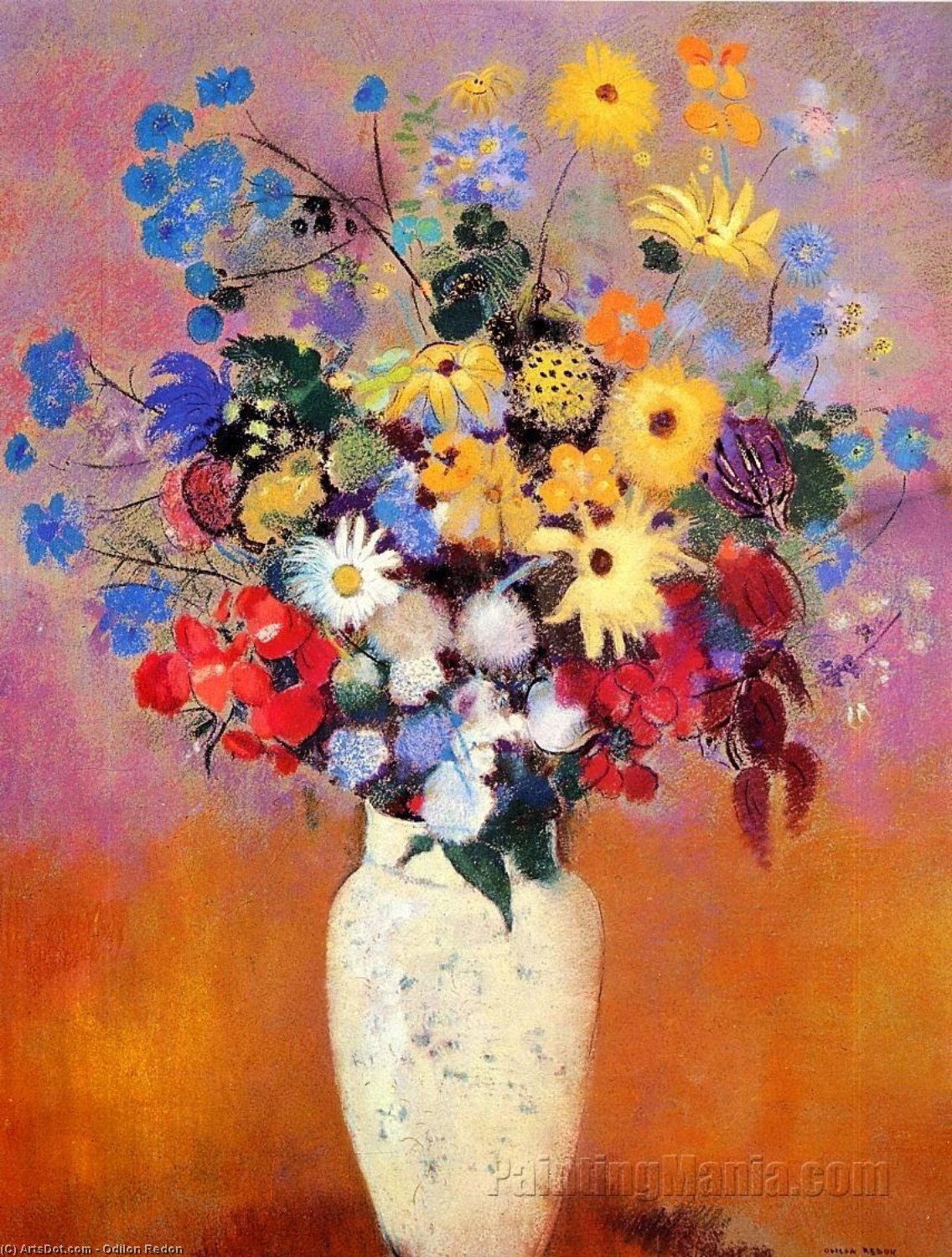 Order Art Reproductions White Vase with Flowers, 1916 by Odilon Redon (1840-1916, France) | ArtsDot.com