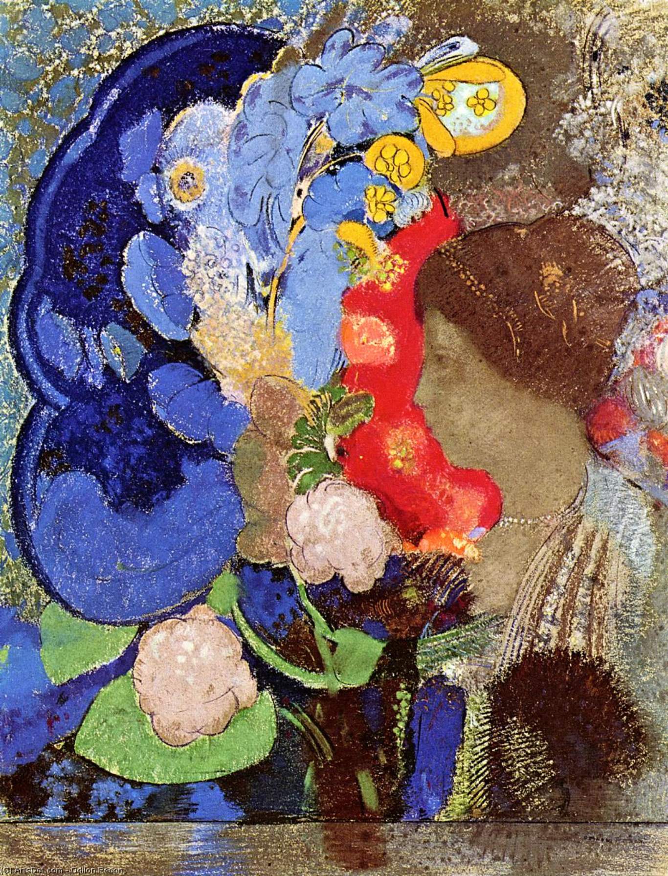 Buy Museum Art Reproductions Woman with Flowers by Odilon Redon (1840-1916, France) | ArtsDot.com