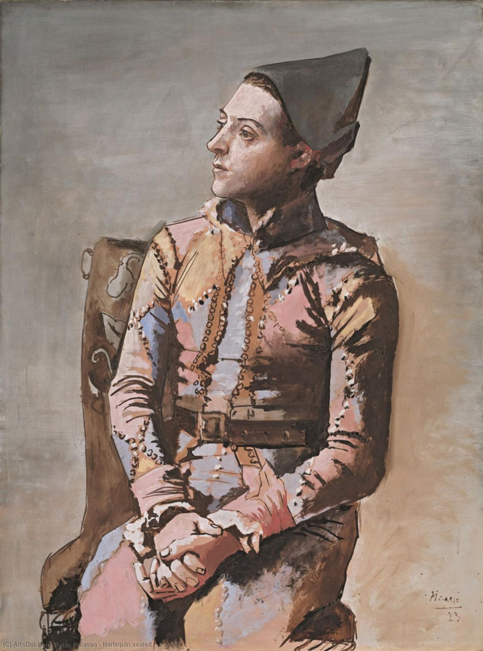Order Oil Painting Replica Harlequin seated by Pablo Picasso (Inspired By) (1881-1973, Spain) | ArtsDot.com