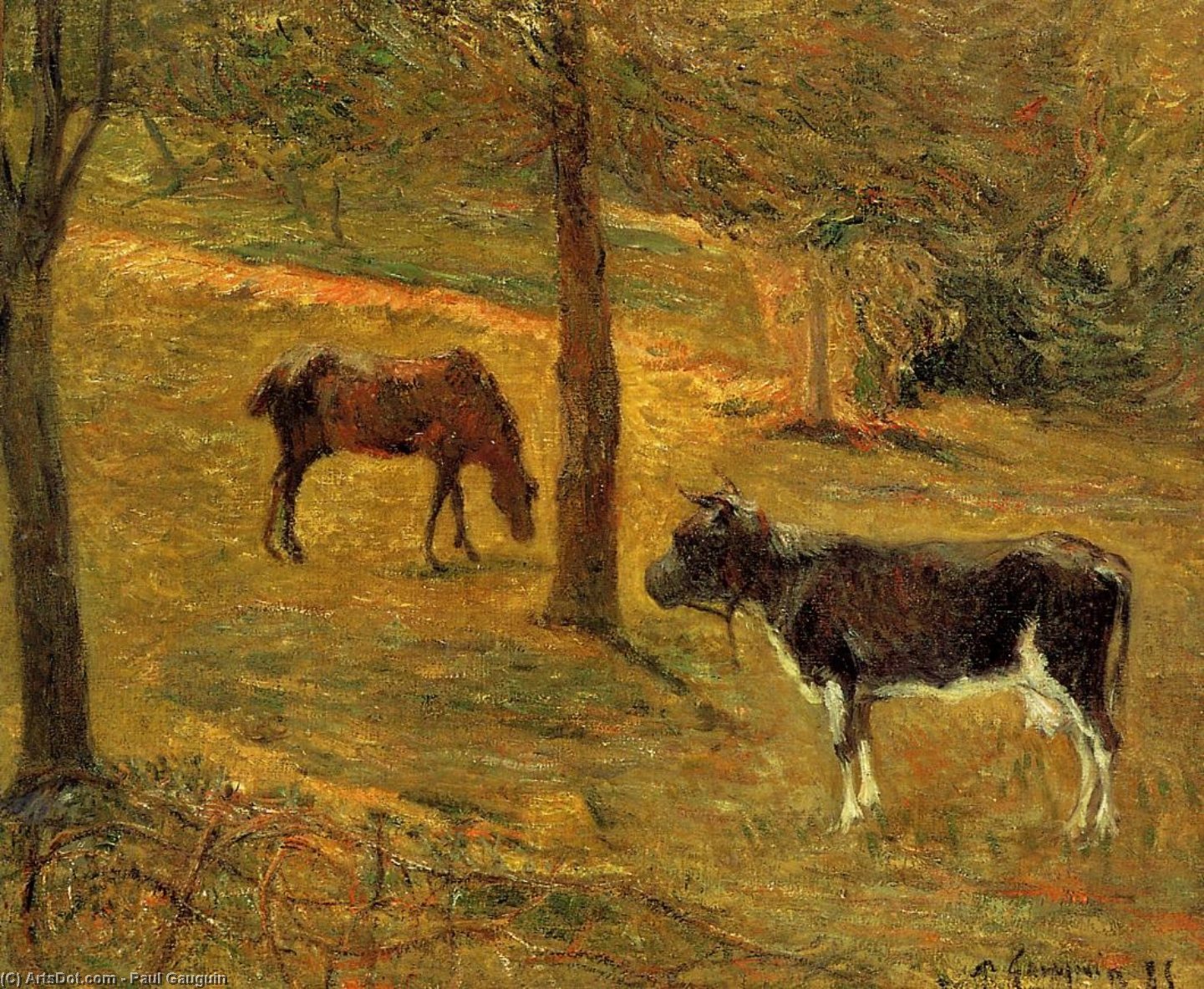 Order Artwork Replica Horse and Cow in a Field, 1885 by Paul Gauguin (1848-1903, France) | ArtsDot.com