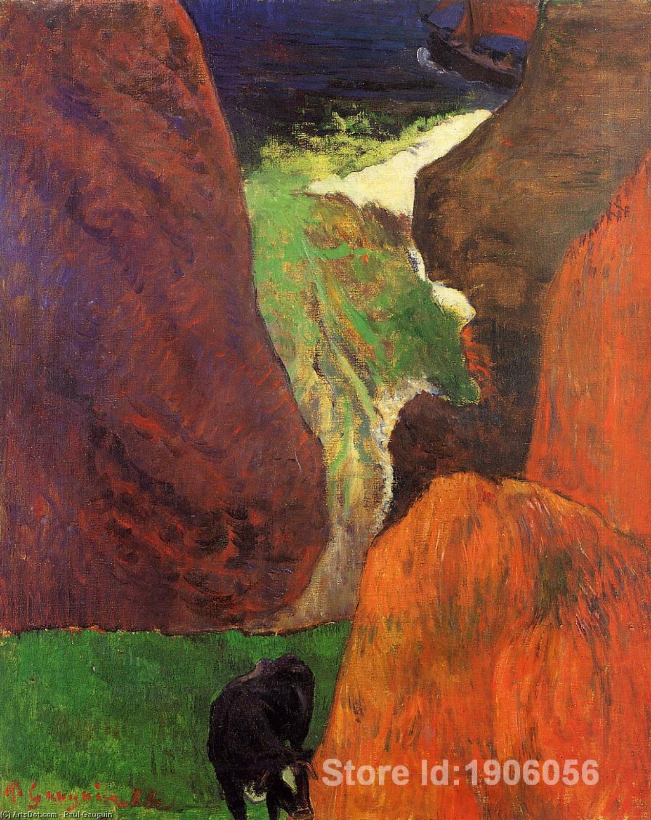 Order Artwork Replica Seascape with cow on the edge of a cliff, 1888 by Paul Gauguin (1848-1903, France) | ArtsDot.com