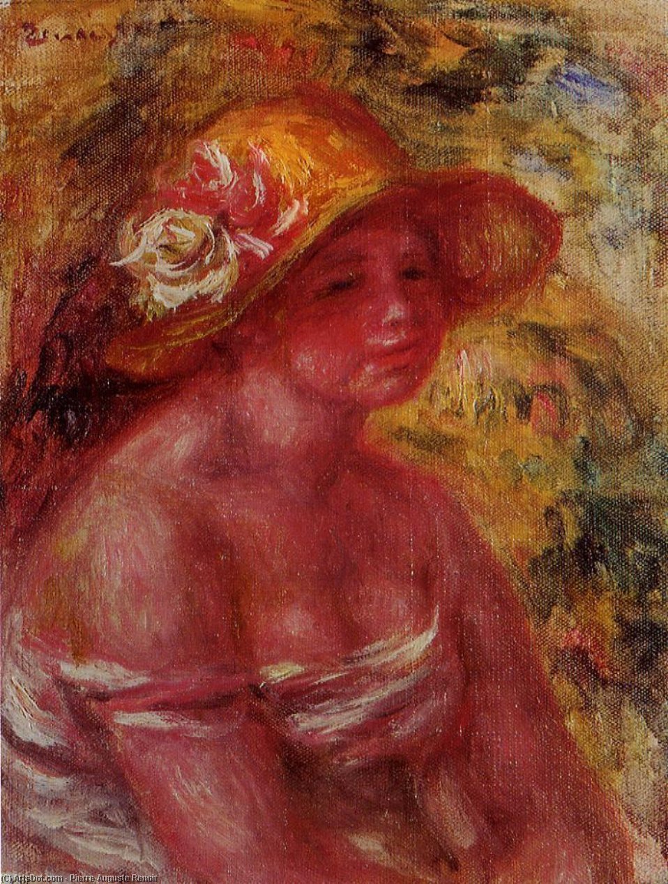 Order Artwork Replica Bust of a Young Girl Wearing a Straw Hat, 1917 by Pierre-Auguste Renoir (1841-1919, France) | ArtsDot.com
