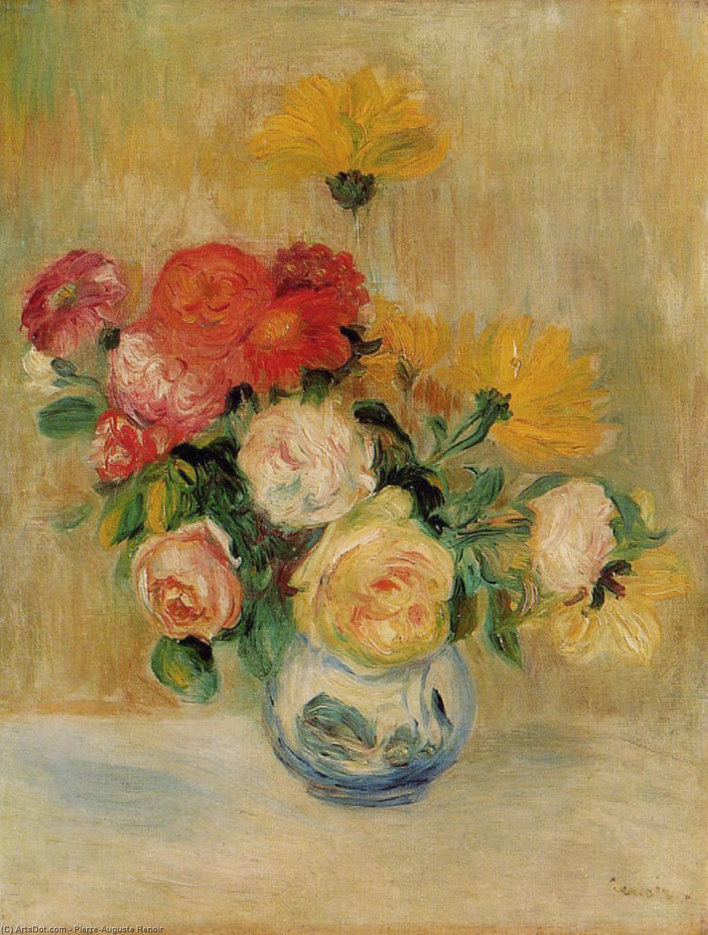 Order Artwork Replica Vase of Roses and Dahlias, 1884 by Pierre-Auguste Renoir (1841-1919, France) | ArtsDot.com