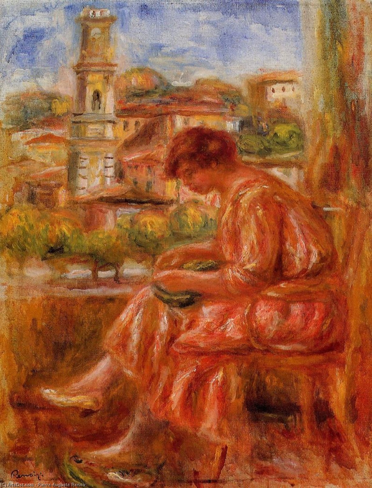 Order Artwork Replica Woman at the Window with a View of Nice, 1918 by Pierre-Auguste Renoir (1841-1919, France) | ArtsDot.com