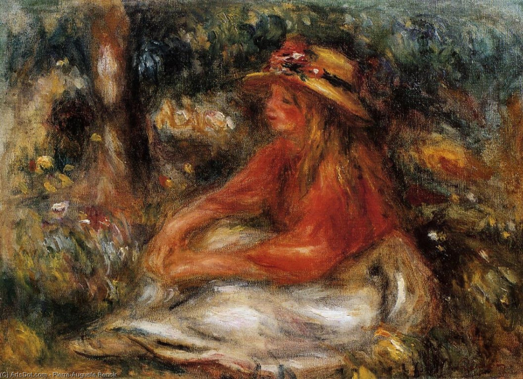 Order Art Reproductions Young Woman Seated on the Grass, 1905 by Pierre-Auguste Renoir (1841-1919, France) | ArtsDot.com