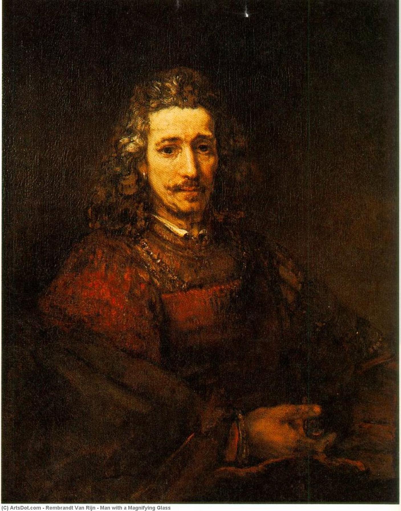 Order Art Reproductions Man with a Magnifying Glass by Rembrandt Van Rijn (1606-1669, Netherlands) | ArtsDot.com