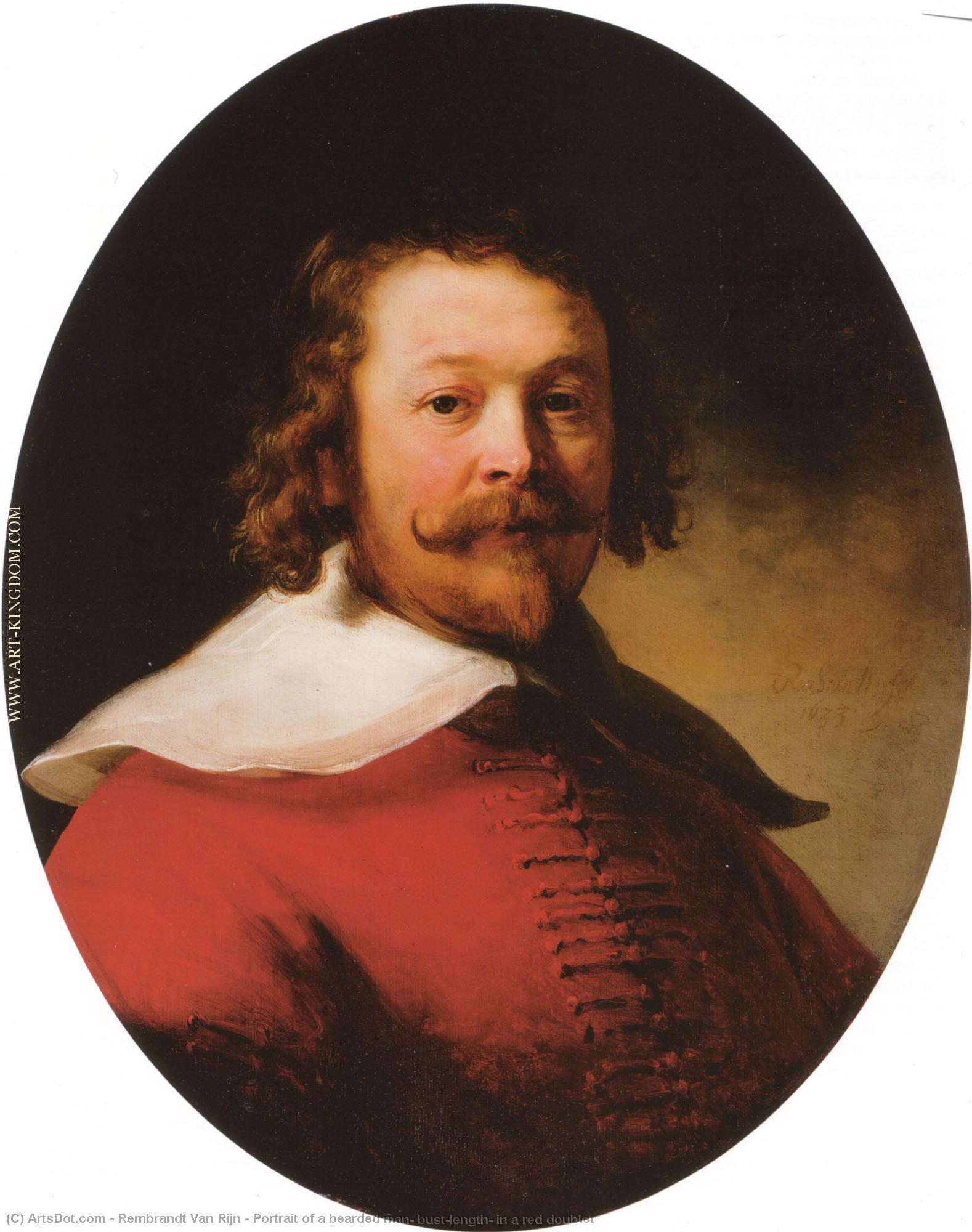 Order Paintings Reproductions Portrait of a bearded man, bust-length, in a red doublet, 1633 by Rembrandt Van Rijn (1606-1669, Netherlands) | ArtsDot.com