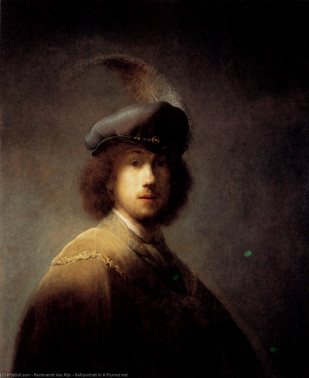 Order Oil Painting Replica Self­portrait In A Plumed Hat by Rembrandt Van Rijn (1606-1669, Netherlands) | ArtsDot.com