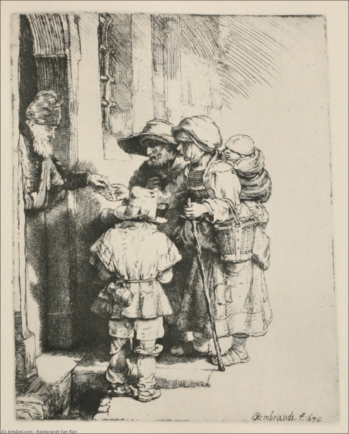 Order Artwork Replica Three Beggars at the Door of a House by Rembrandt Van Rijn (1606-1669, Netherlands) | ArtsDot.com