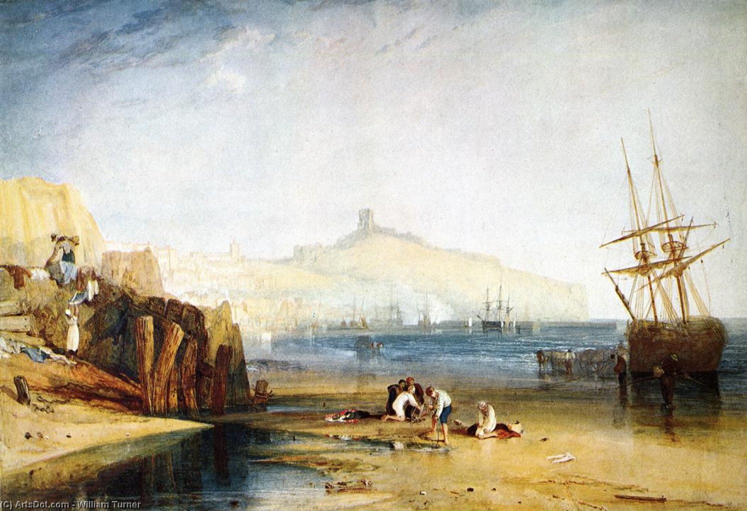 Buy Museum Art Reproductions Scarborough Town and Castle. Morning.Boys Catching Crabs, 1811 by William Turner (1775-1851, United Kingdom) | ArtsDot.com