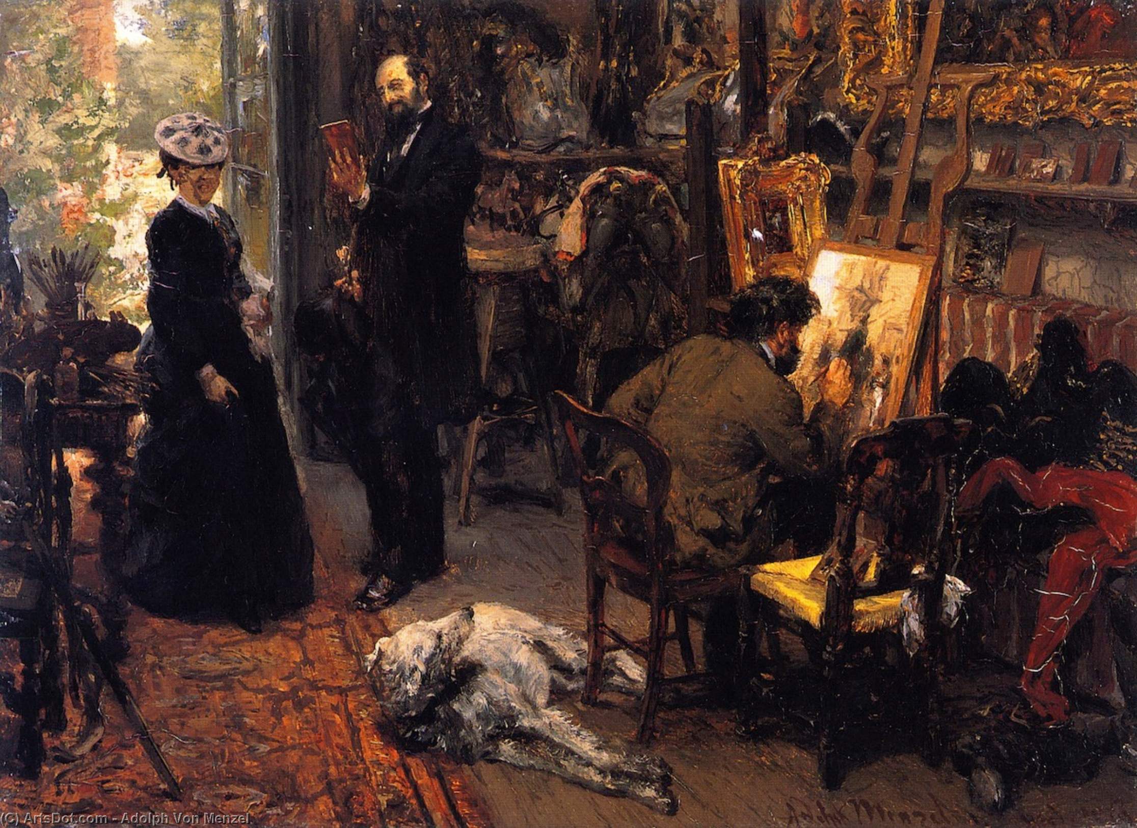 Order Oil Painting Replica Meissonier in his Studio at Poissy, 1869 by Adolph Menzel | ArtsDot.com