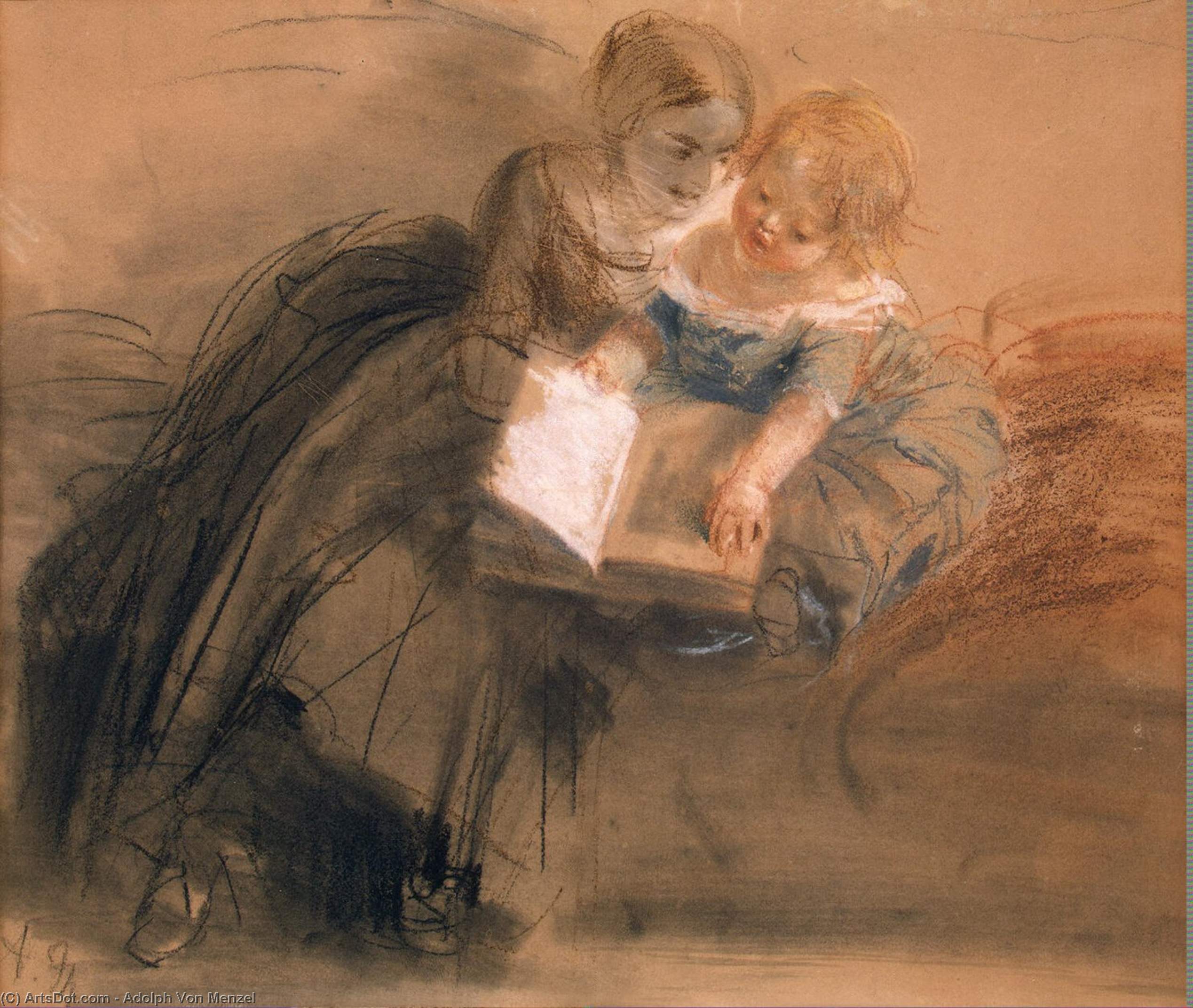 Buy Museum Art Reproductions Young Woman with a Child by Adolph Menzel | ArtsDot.com