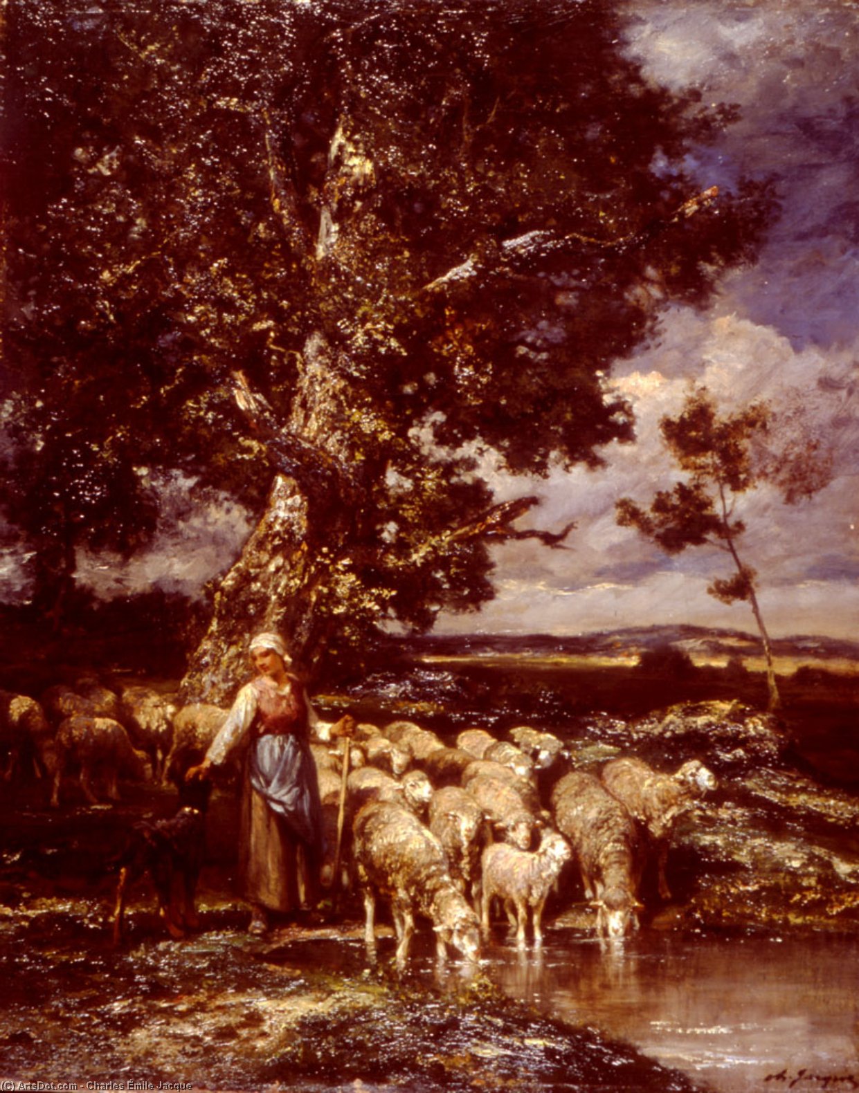 Order Oil Painting Replica Shepherdess by Charles Émile Jacque (1813-1894, France) | ArtsDot.com