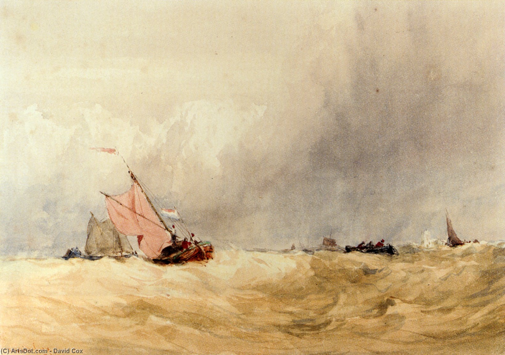 Order Oil Painting Replica Shipping On The Sheldt, Dort Church In The Distance by David Cox (1783-1859, United Kingdom) | ArtsDot.com