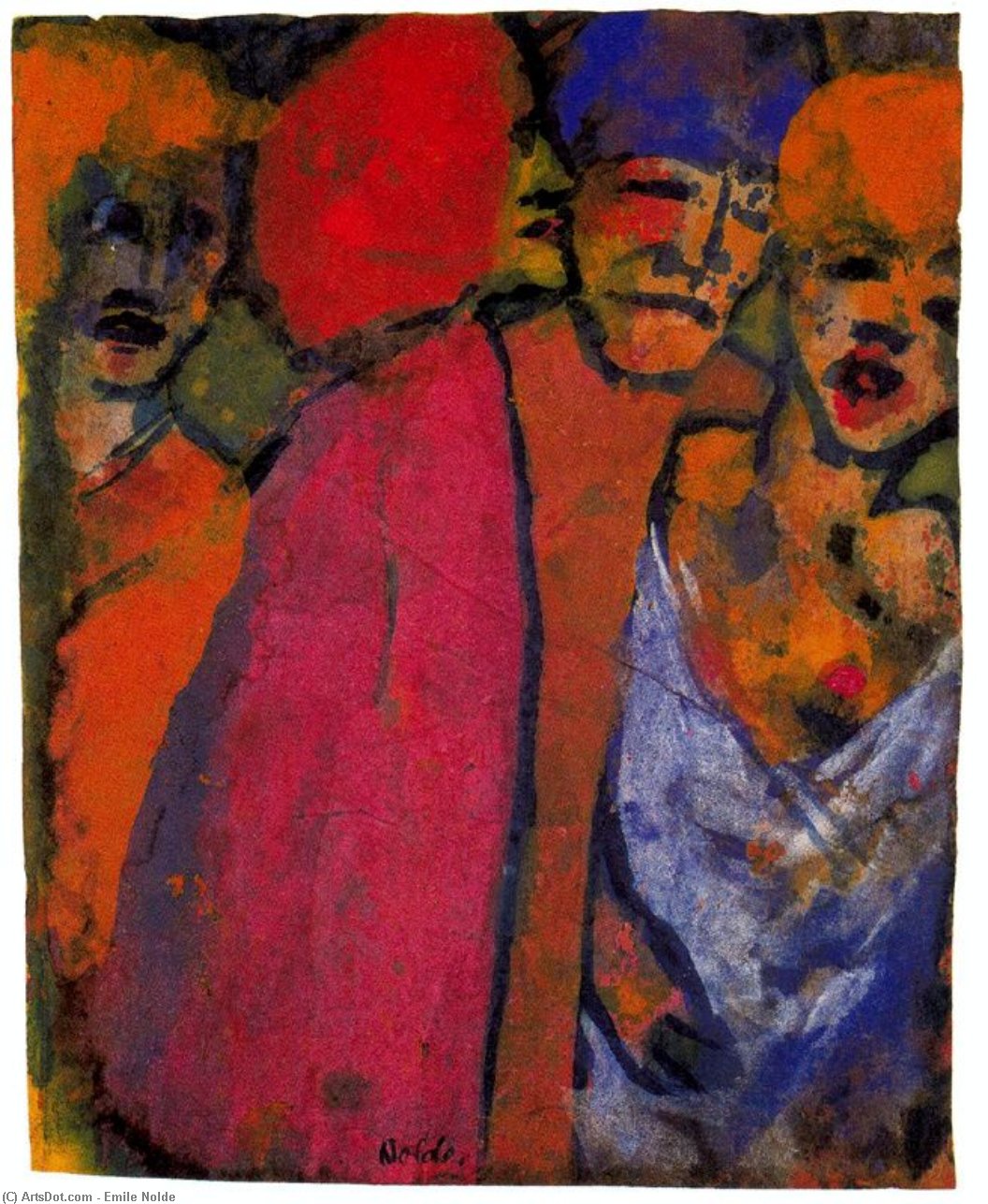 Order Oil Painting Replica Encounter (Four Figures) by Emile Nolde (Inspired By) (1867-1956, Germany) | ArtsDot.com