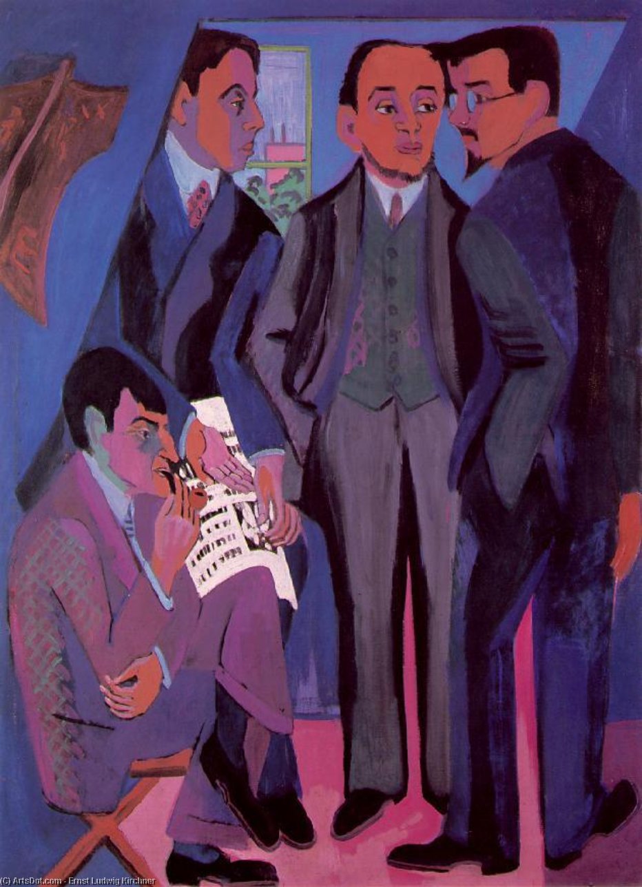 Buy Museum Art Reproductions A Group of Artists. Otto Mueller, Kirchner, Heckel, Schmidt-Rottluff by Ernst Ludwig Kirchner (1880-1938, Germany) | ArtsDot.com