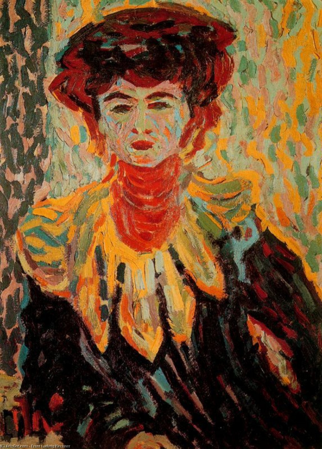 Buy Museum Art Reproductions Doris with high neck by Ernst Ludwig Kirchner (1880-1938, Germany) | ArtsDot.com