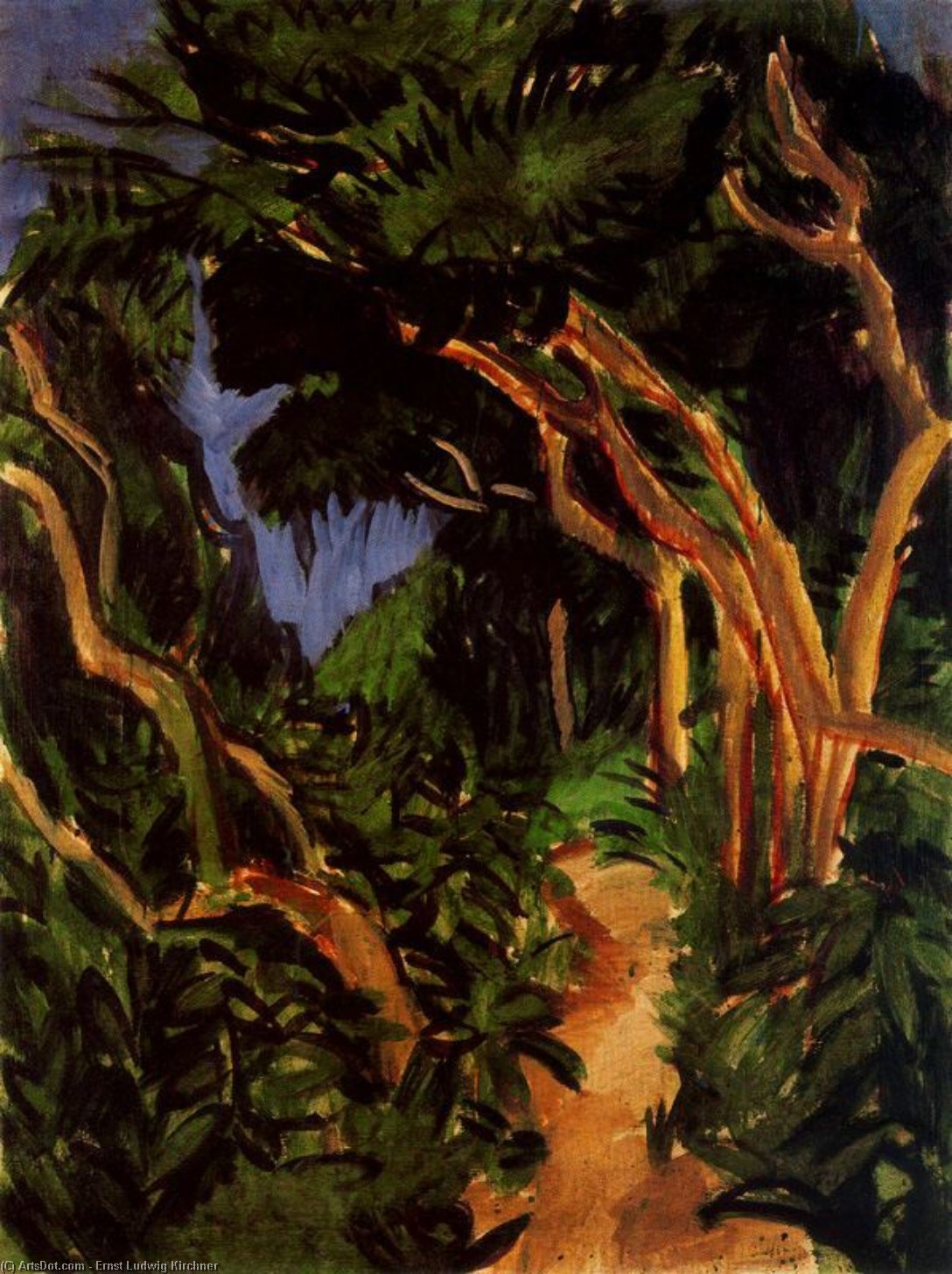 Order Paintings Reproductions Landscape of Fehmarn, forest trail by Ernst Ludwig Kirchner (1880-1938, Germany) | ArtsDot.com