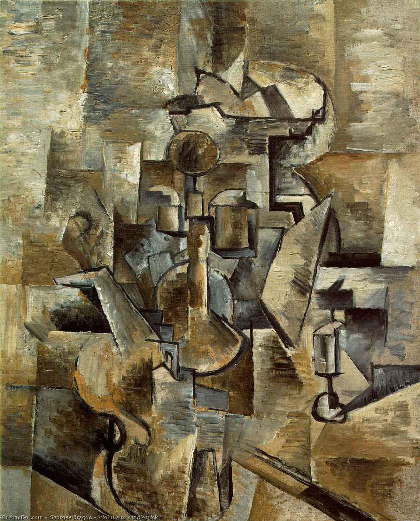 Order Oil Painting Replica Violin and candlestick, 1910 by Georges Braque (Inspired By) (1882-1963, France) | ArtsDot.com