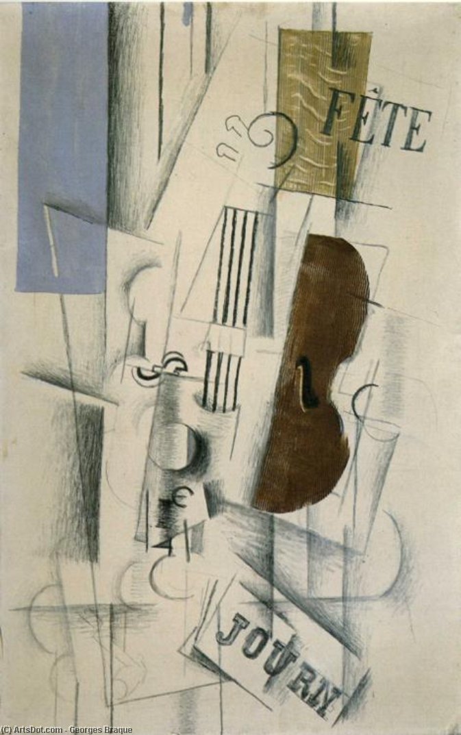 Buy Museum Art Reproductions Violin and Newspaper (Musical Forms), 1912 by Georges Braque (Inspired By) (1882-1963, France) | ArtsDot.com
