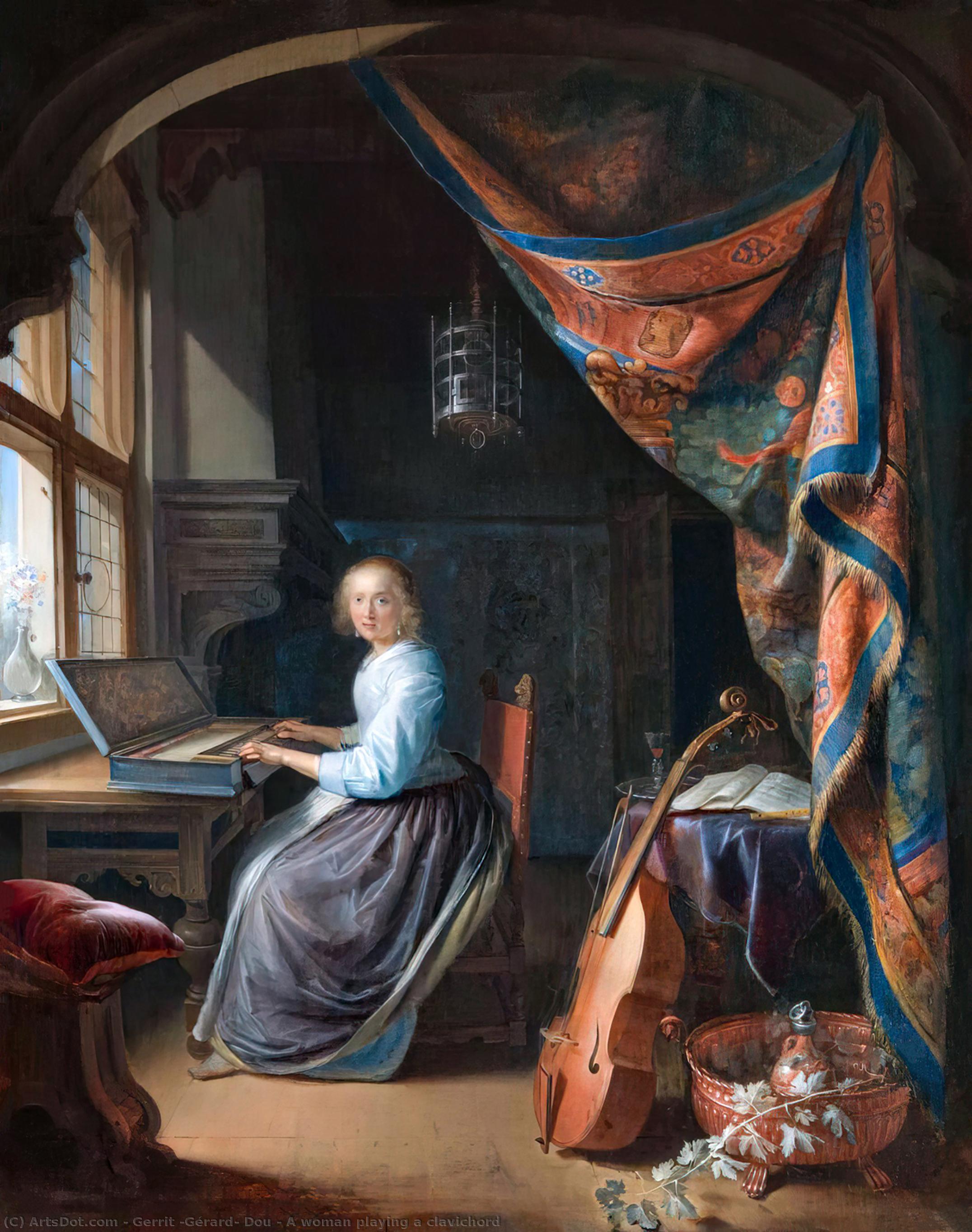 Buy Museum Art Reproductions A woman playing a clavichord by Gerrit (Gérard) Dou (1613-1675, Netherlands) | ArtsDot.com