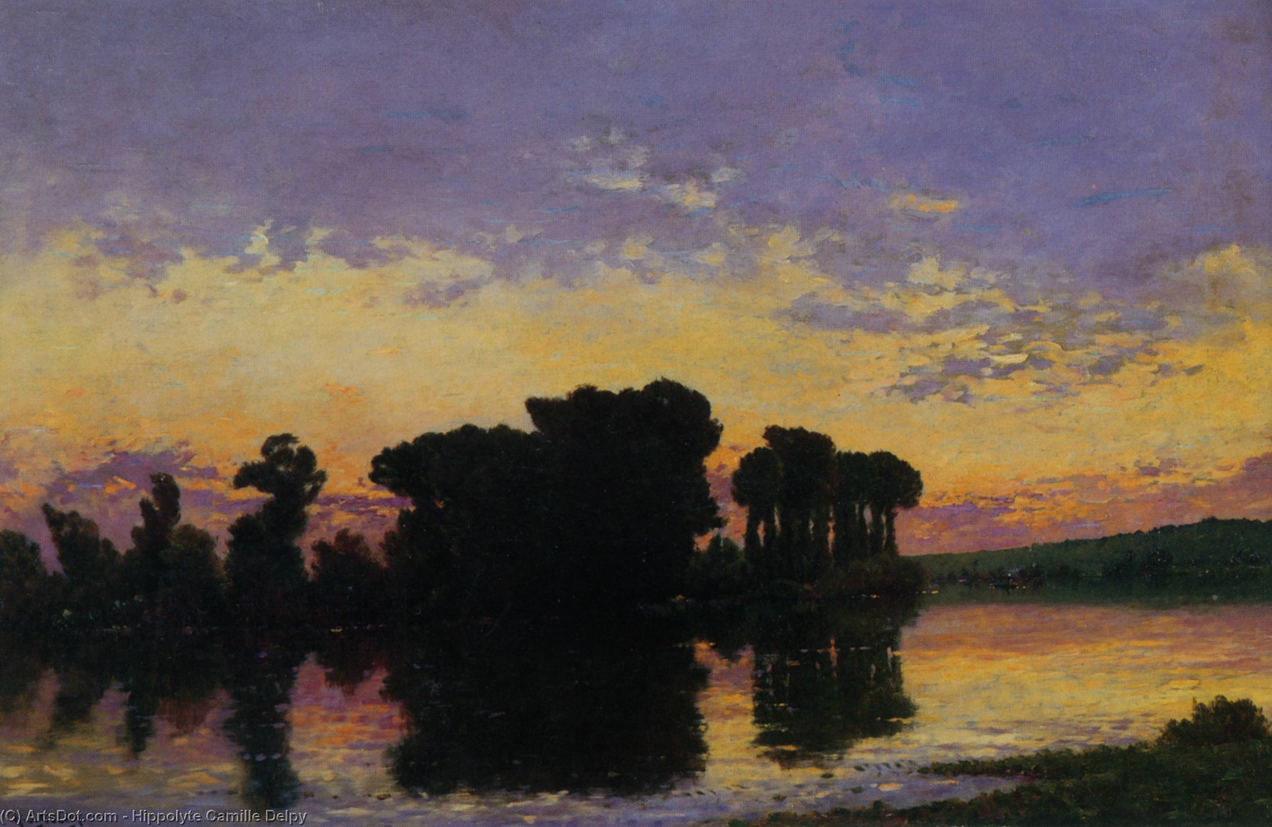 Order Oil Painting Replica Sunset on the Seine by Hippolyte Camille Delpy (1842-1910, France) | ArtsDot.com