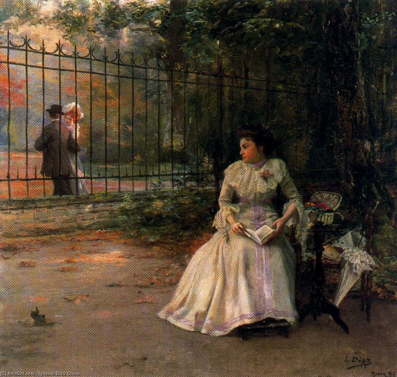Order Oil Painting Replica Envy. Reading in the Park by Ignacio Díaz Olano (1860-1937, Spain) | ArtsDot.com