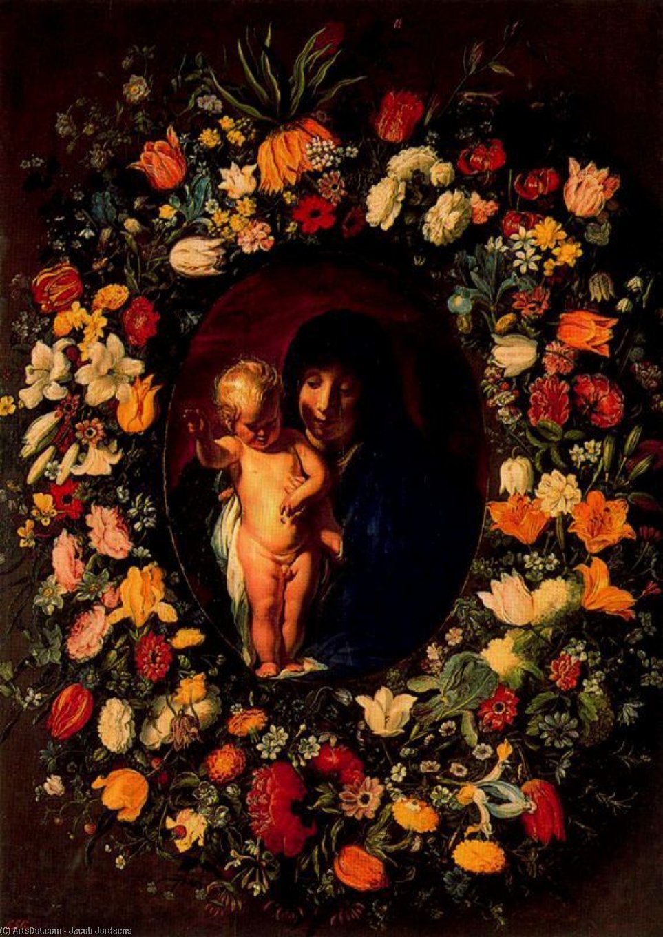 Order Oil Painting Replica Madonna and Child surrounded by a wreath by Jacob Jordaens (1593-1678, Belgium) | ArtsDot.com