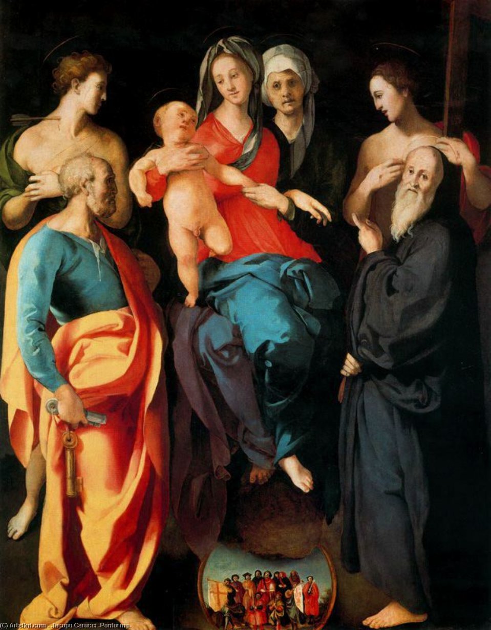 Order Art Reproductions Madonna and Child with St. Anne and the Saints, Sebastian, Peter, Benedict by Jacopo Carucci (Pontormo) (1494-1557, Italy) | ArtsDot.com