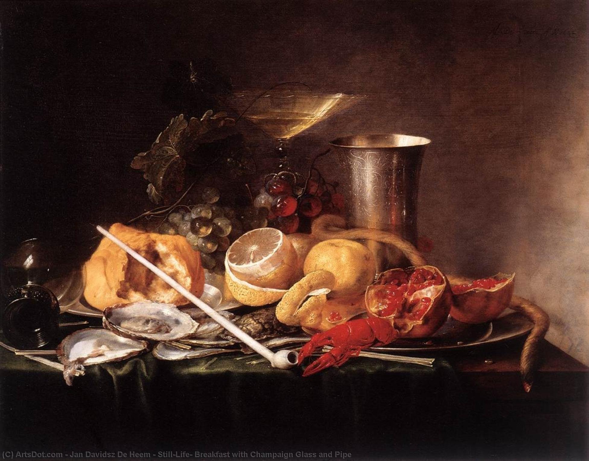 Buy Museum Art Reproductions Still-Life, Breakfast with Champaign Glass and Pipe by Jan Davidsz De Heem (1606-1684, Netherlands) | ArtsDot.com