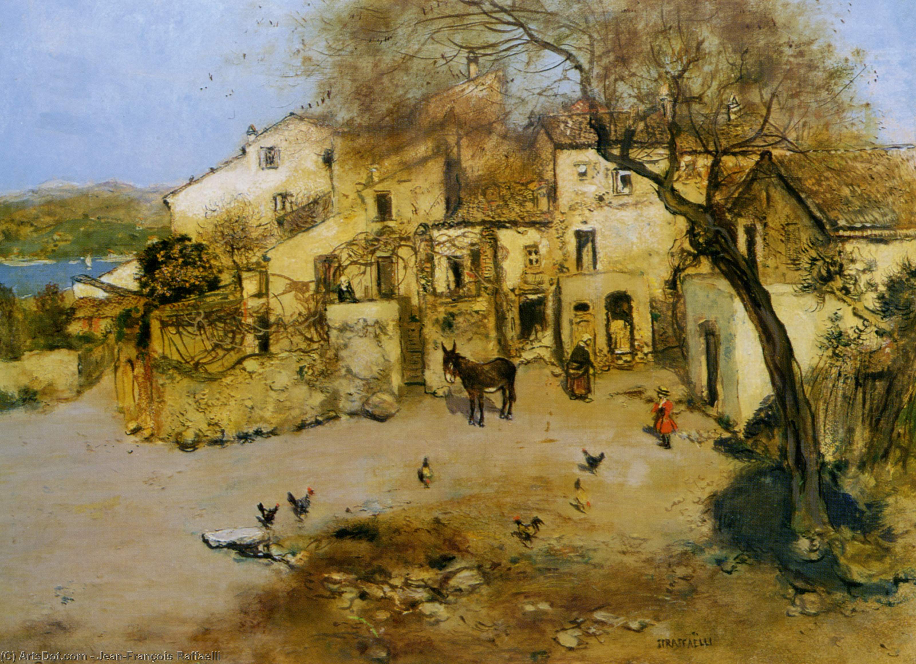 Order Oil Painting Replica A Mediterranean Courtyard by Jean-François Raffaelli (1850-1924, France) | ArtsDot.com