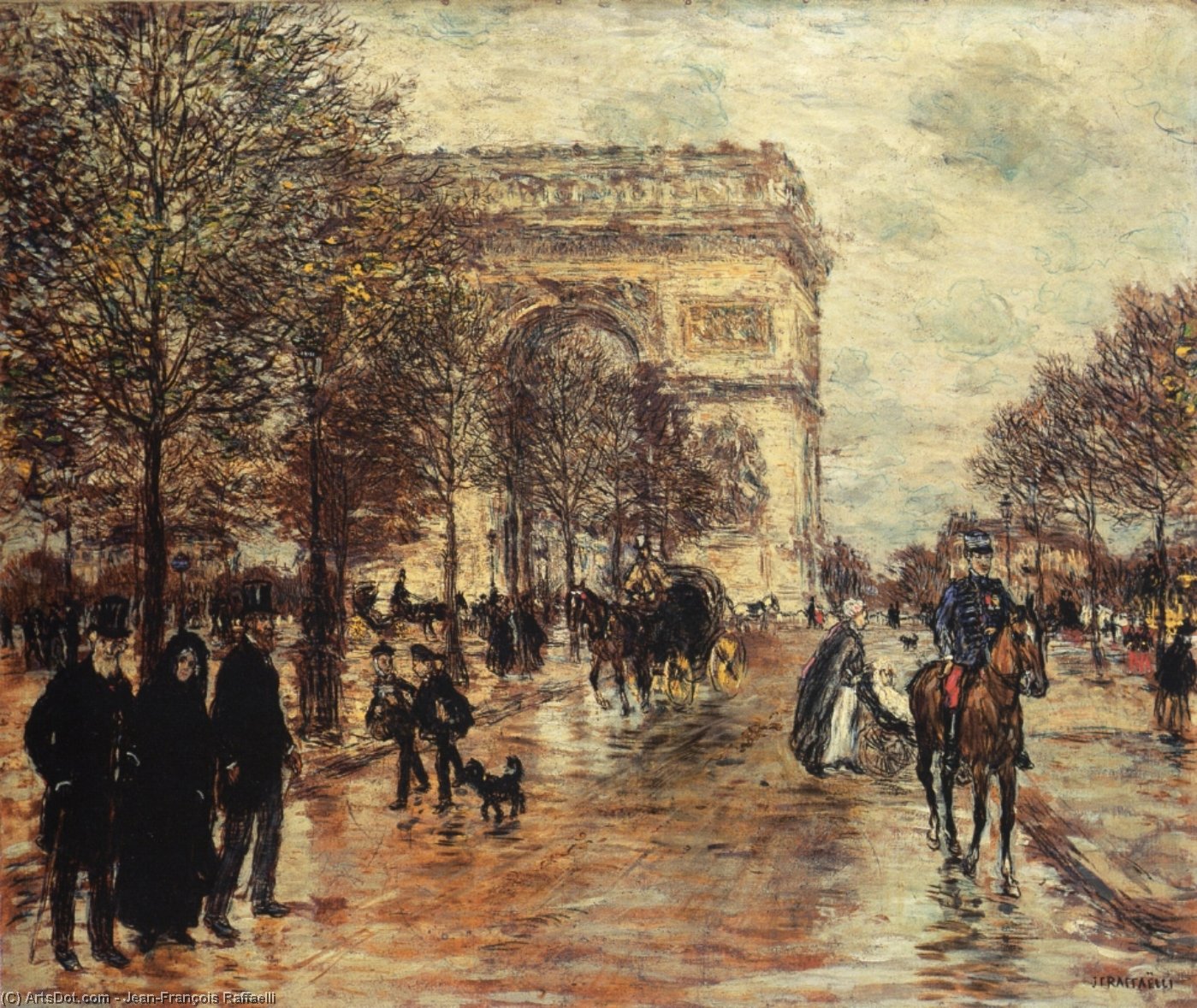 Order Oil Painting Replica The Champs-Elysees, The Arc de Triompne by Jean-François Raffaelli (1850-1924, France) | ArtsDot.com