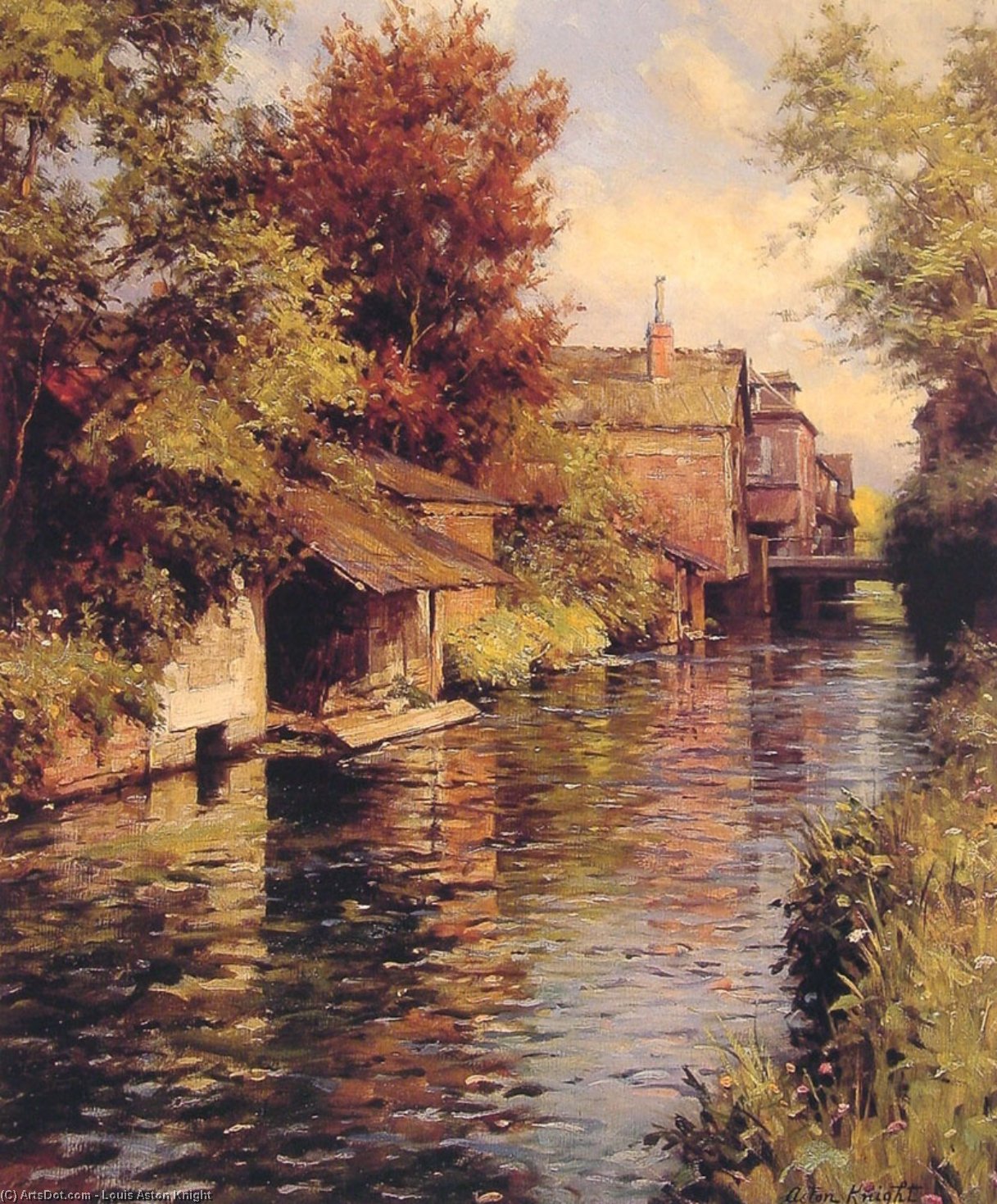 Order Oil Painting Replica Sunny Afternoon on the Canal by Louis Aston Knight (1873-1948, France) | ArtsDot.com