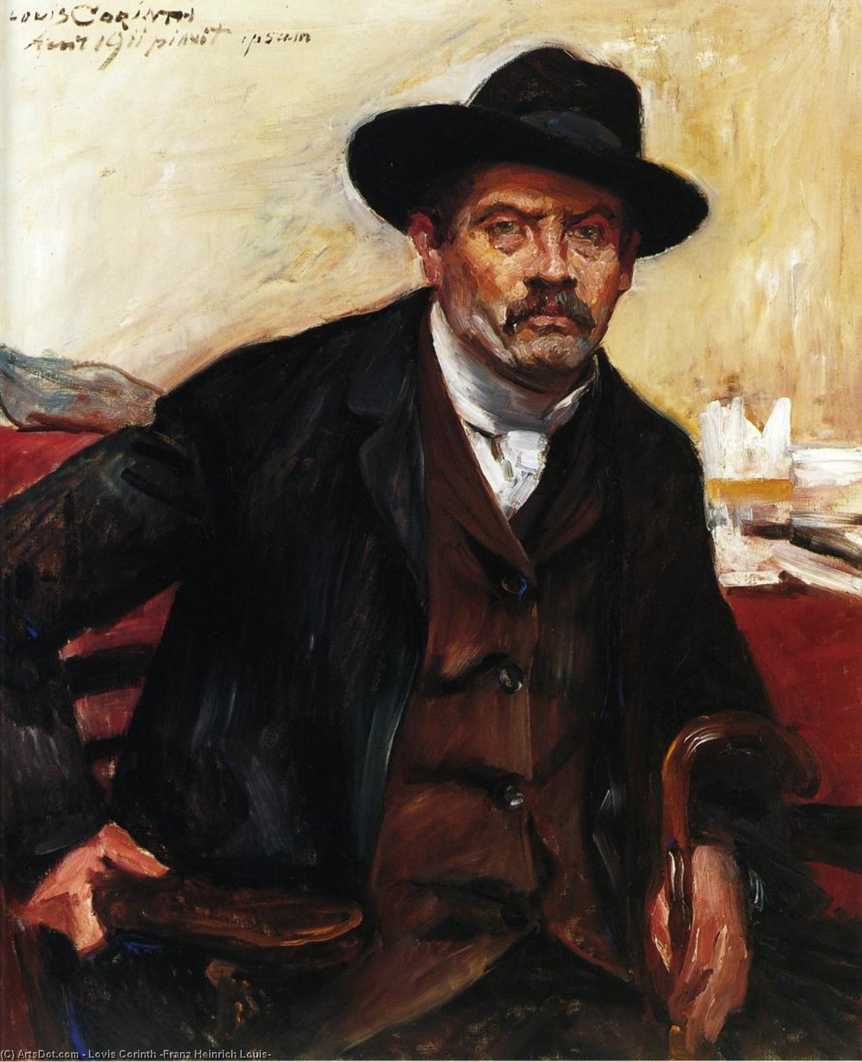 Order Artwork Replica Self Portrait in a Black Hat, 1911 by Lovis Corinth (Franz Heinrich Louis) (1858-1925, Netherlands) | ArtsDot.com