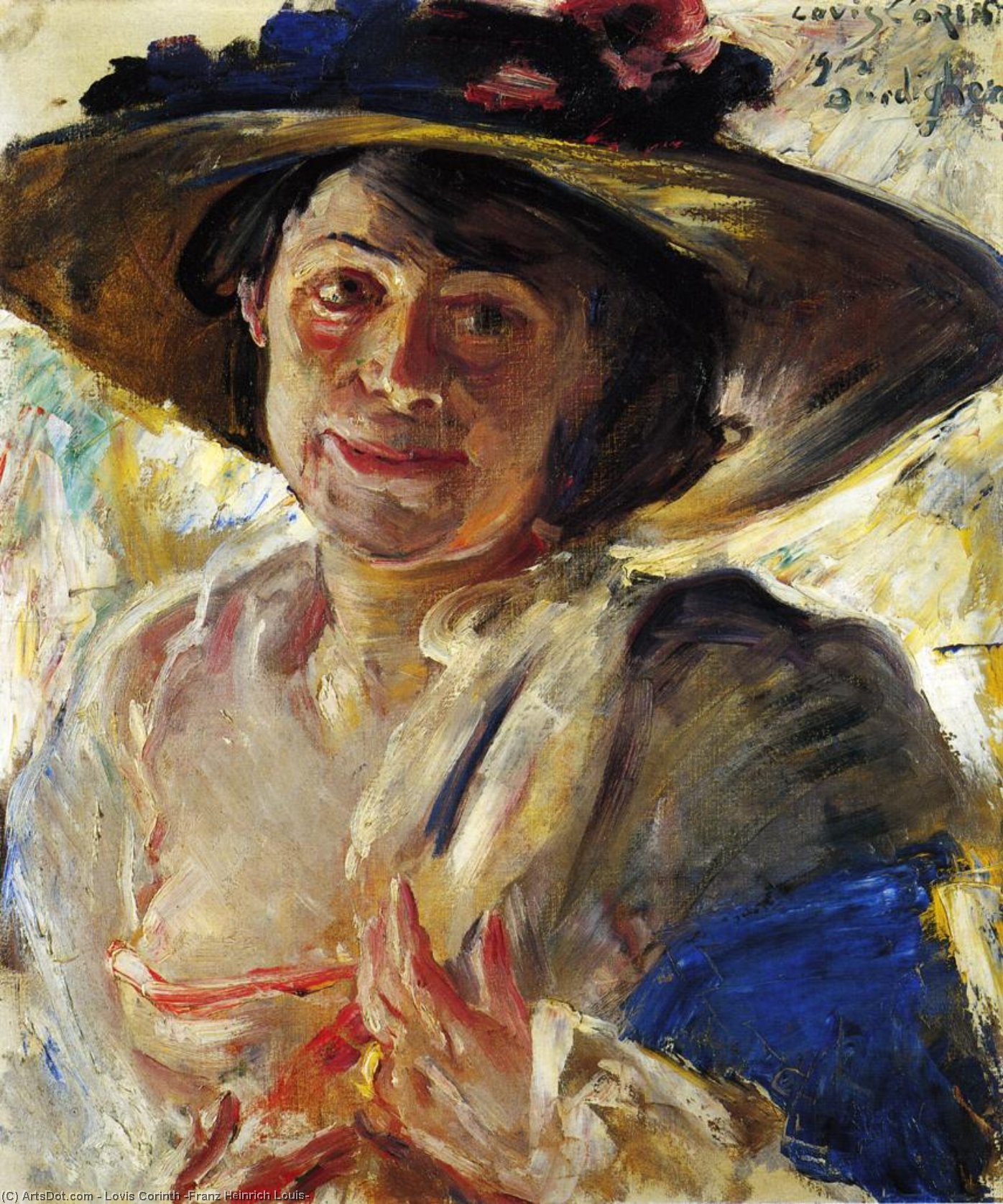 Order Oil Painting Replica Woman in a Hat with Roses, 1912 by Lovis Corinth (Franz Heinrich Louis) (1858-1925, Netherlands) | ArtsDot.com
